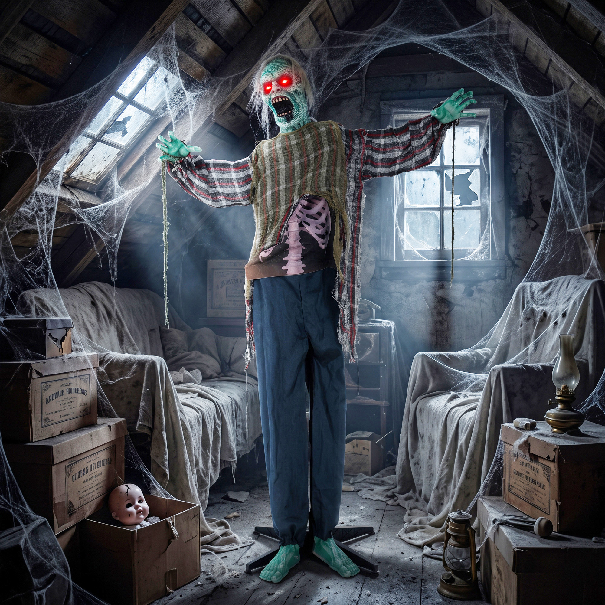 animierter Halloween-Zombie in Lebensgröße,170 cm, mit Sound- und Berührungsaktivierung, gruselige Deko
