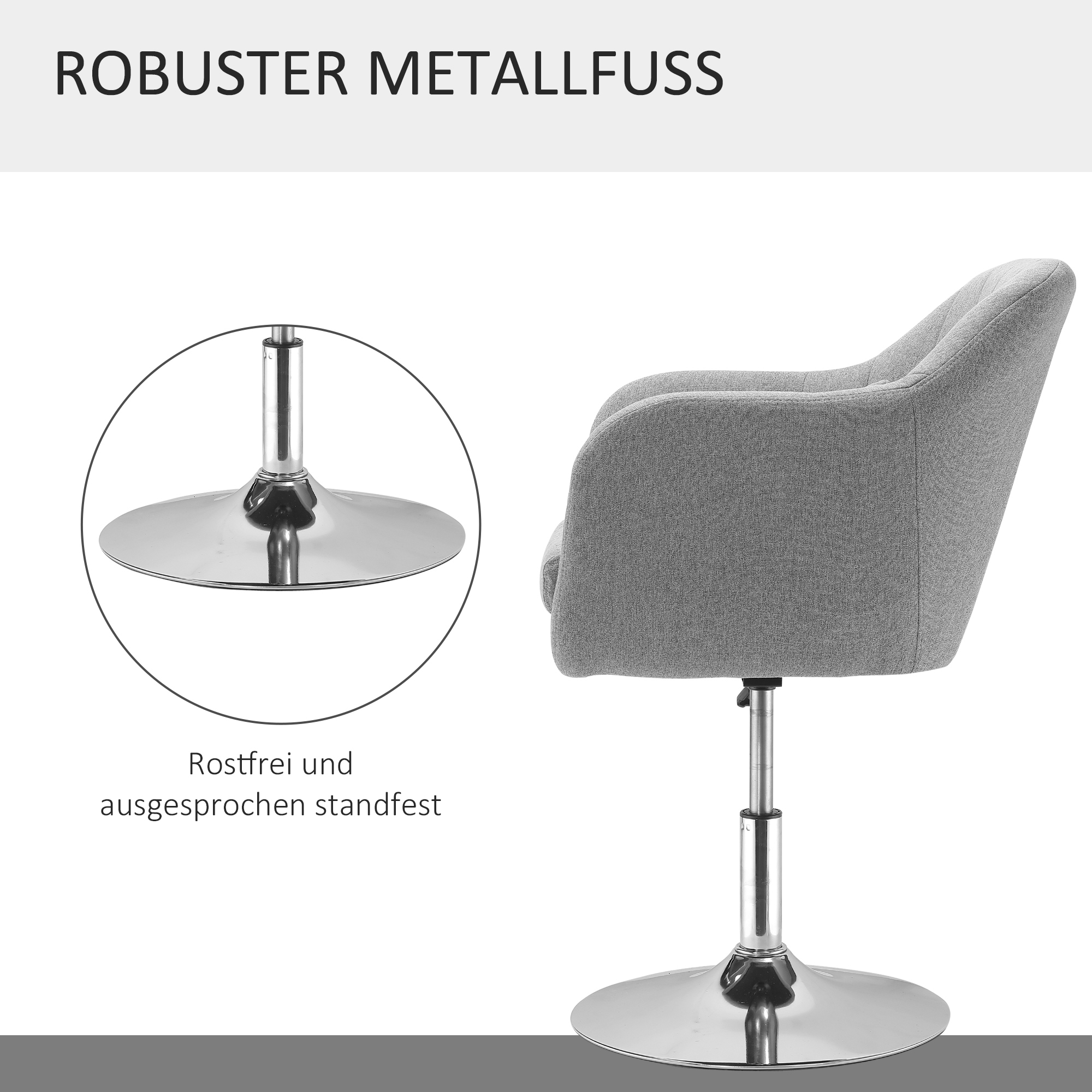 Arbeitshocker Drehhocker bis 136 kg, höhenverstellbar, leinenartiges Polyester, Stahl, Grau, 60 x 60 x 79-91 cm