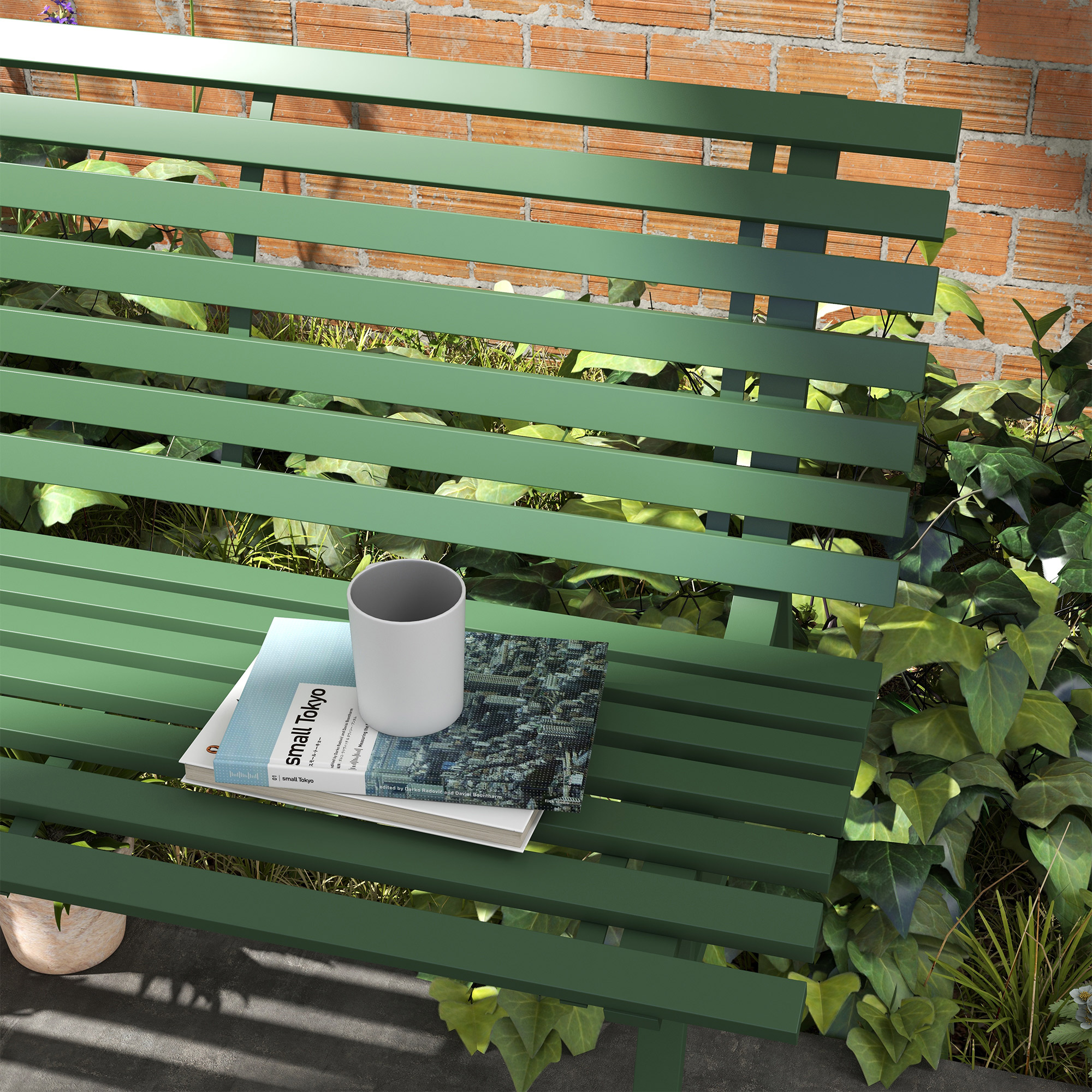 Gartenbank Sitzbank Parkbank, Lattendesign, wetterbeständig, Aluminium, 123 x 67 x 79 cm, Grün