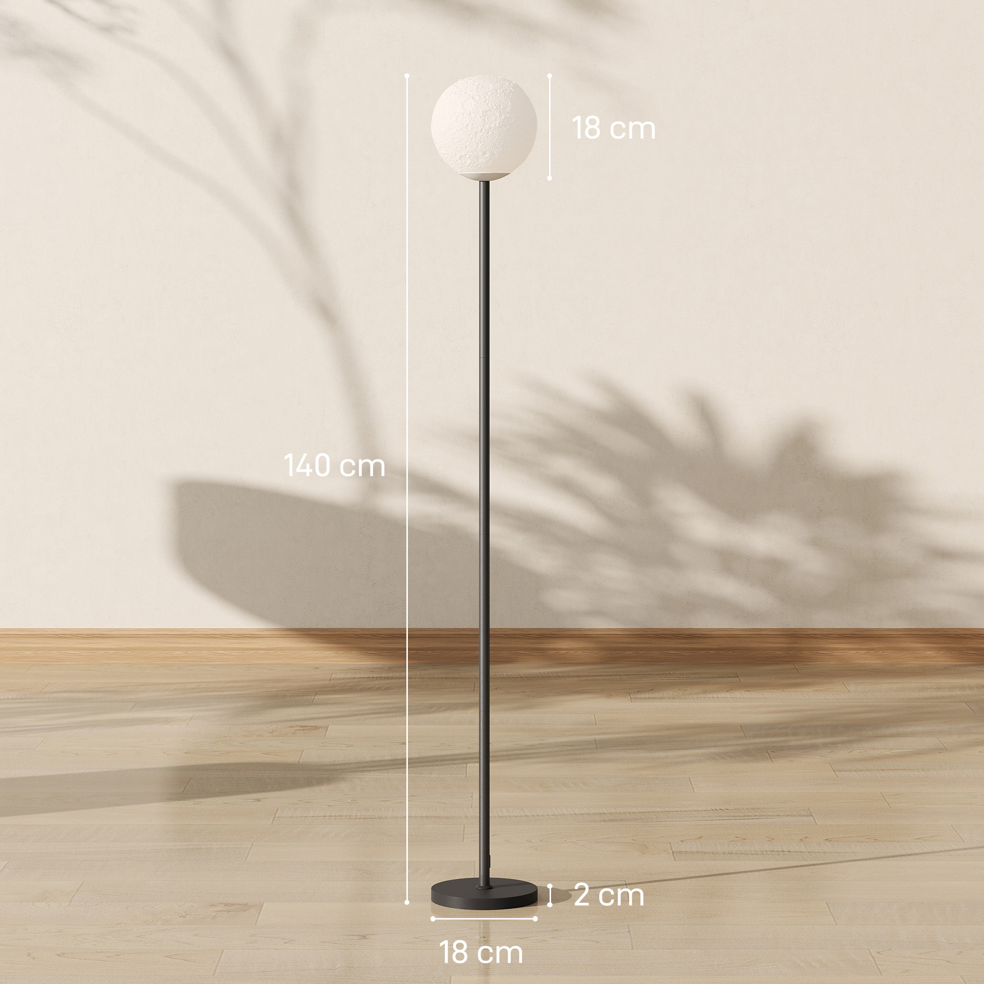 Stehlampe mit Schirm in Mondoptik, Fußschalter, 3 Farbtemperaturen, Metall, Schwarz