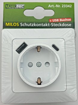 MILOS Schutzkontakt-Steckdose, matt weiß, 230V~/ 16A, Unterputz, USB-C / PD
