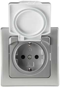 DELPHI Schutzkontakt-Steckdose IP44 - 250V~/ 16A, inkl. Rahmen, UP, silber DELPHI Schutzkontakt-Steckdose IP44 - 250V~/ 16A, inkl. Rahmen, UP, silber