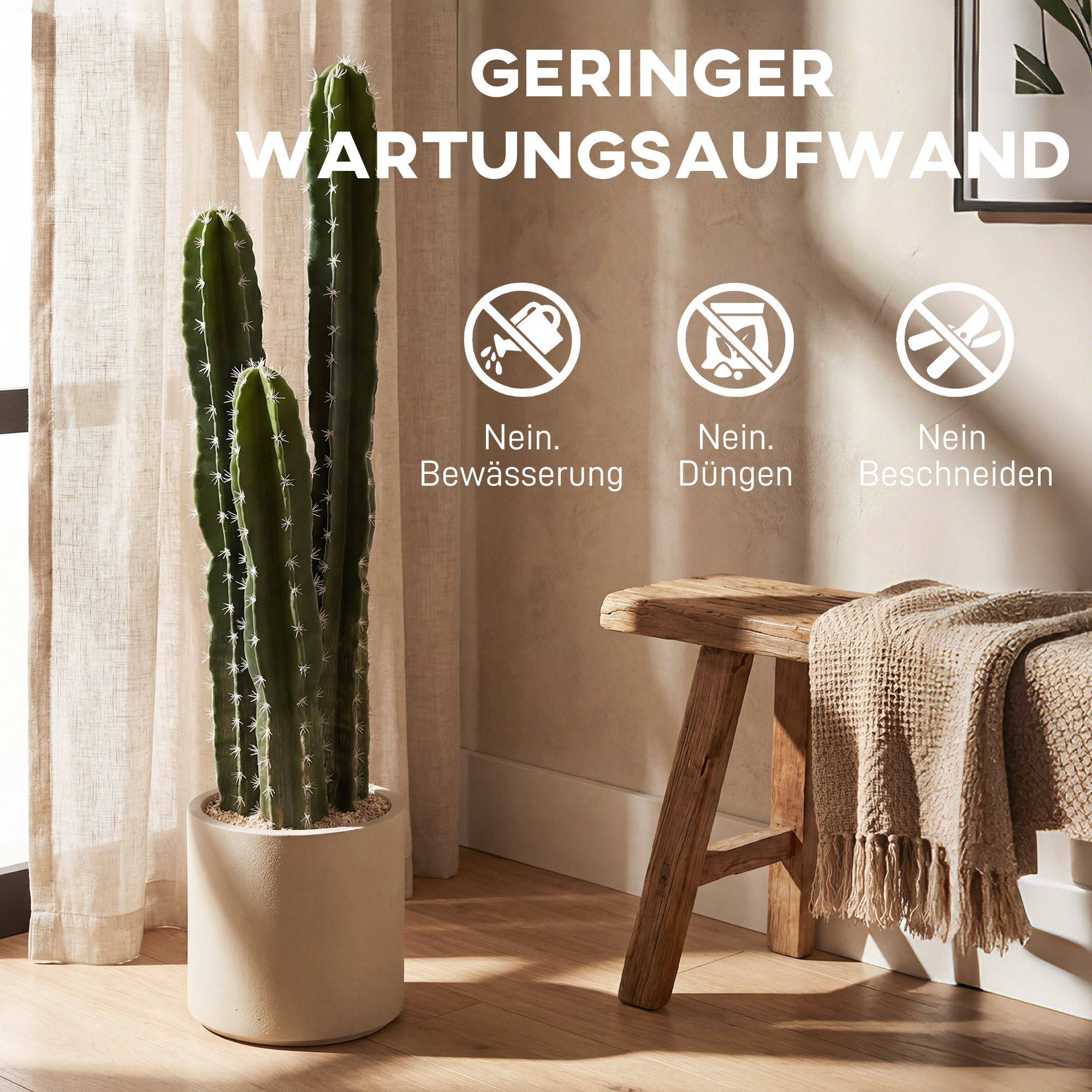 Kunstpflanze Kaktus Pflanzen groß 95 cm mit Topf wie echt für Zuhause, Büro, Grün