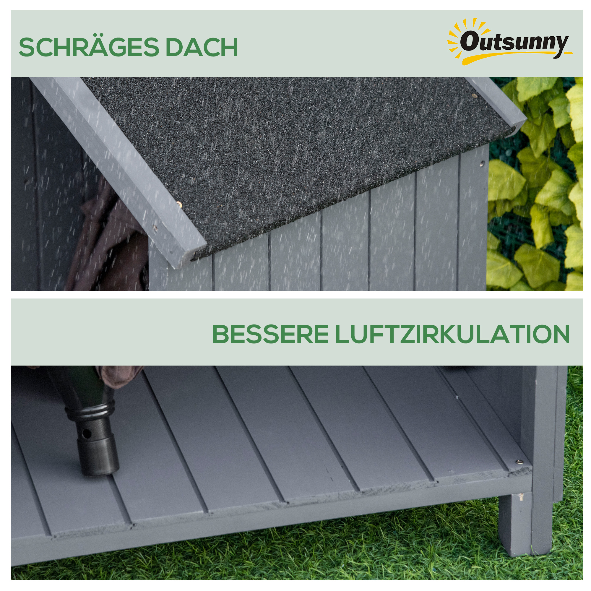 Gartenschrank, offenes Brennholzfach, verriegelbare Tür, wetterfest, Naturholz, 129 x 51,5 x 180cm, grau+schwarz