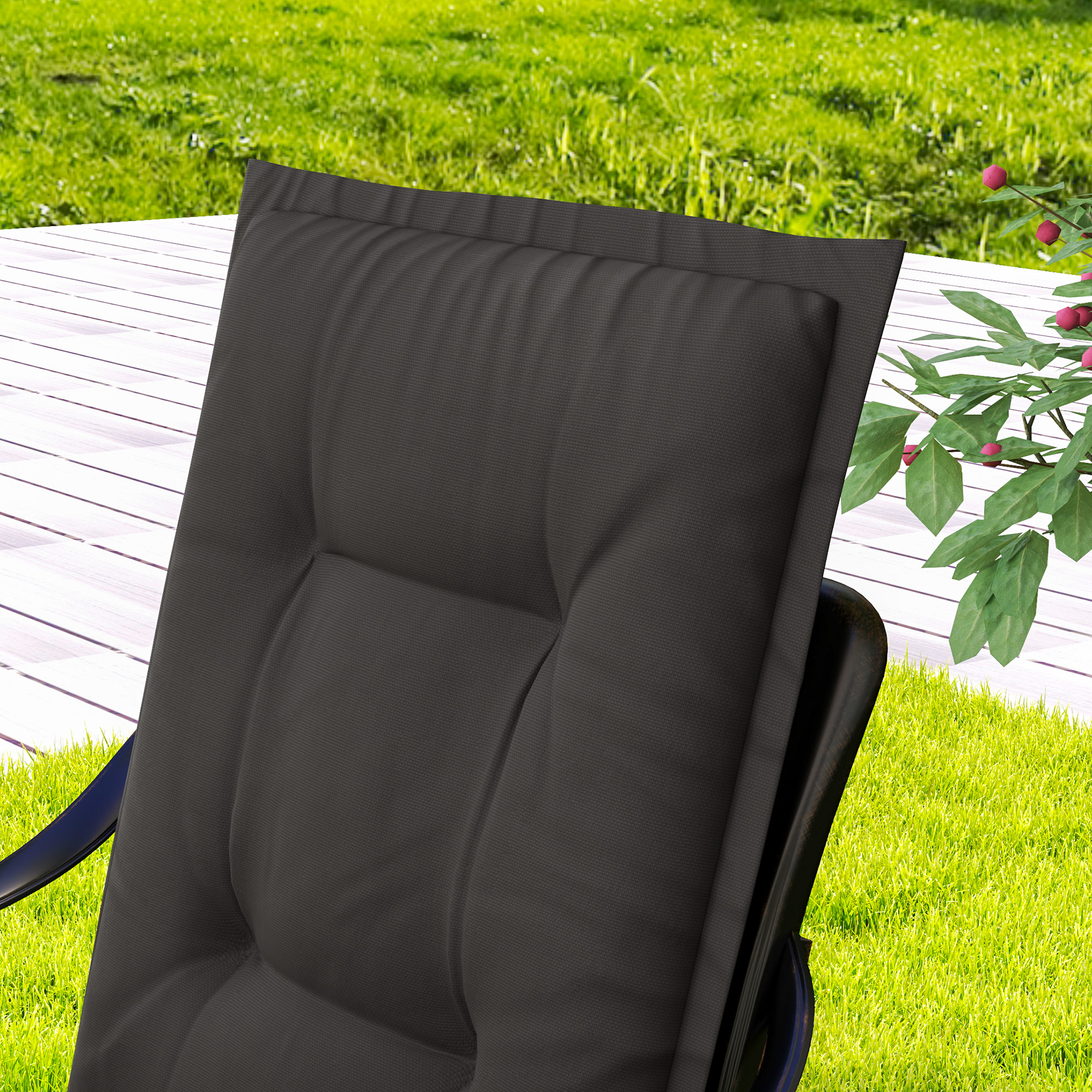 4er Set Sitzkissen 108 x 50 x 5 cm Stuhlkissen mit Bändern, Outdoor Indoor Sitzauflage Dunkelgrau
