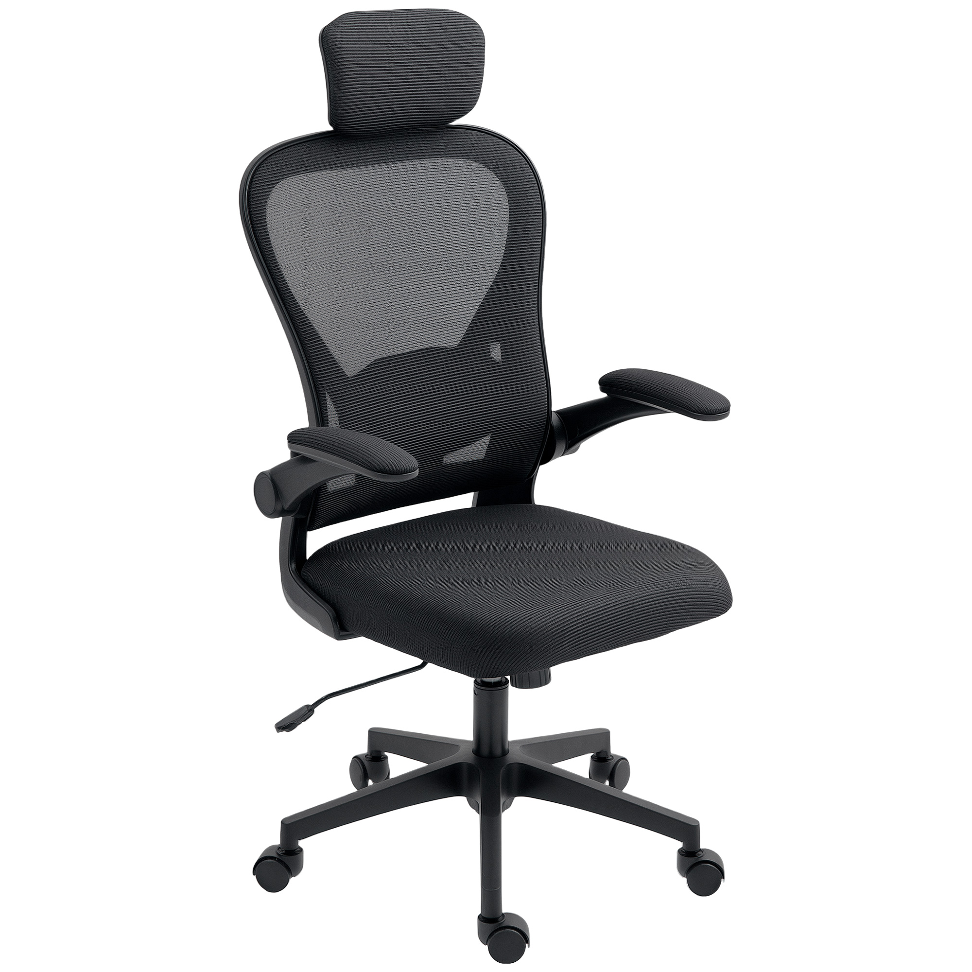 Bürostuhl Ergonomischer Schreibtischstuhl mit Hochklappbaren Armlehnen, Verstellbarer Lendenwirbelstütze Schwarz Bürostuhl Ergonomischer Schreibtischstuhl mit Hochklappbaren Armlehnen, Verstellbarer Lendenwirbelstütze Schwarz