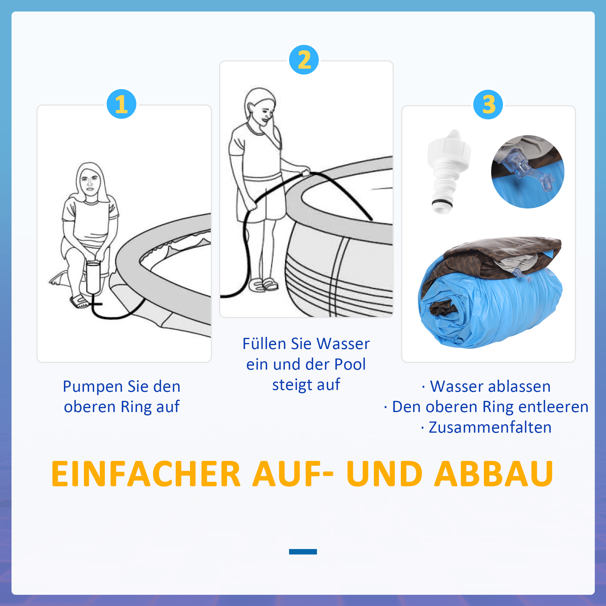 Aufblasbarer Pool, für 5 Personen, schneller Aufbau, robustes Material, braun, Ø300 x 76H cm