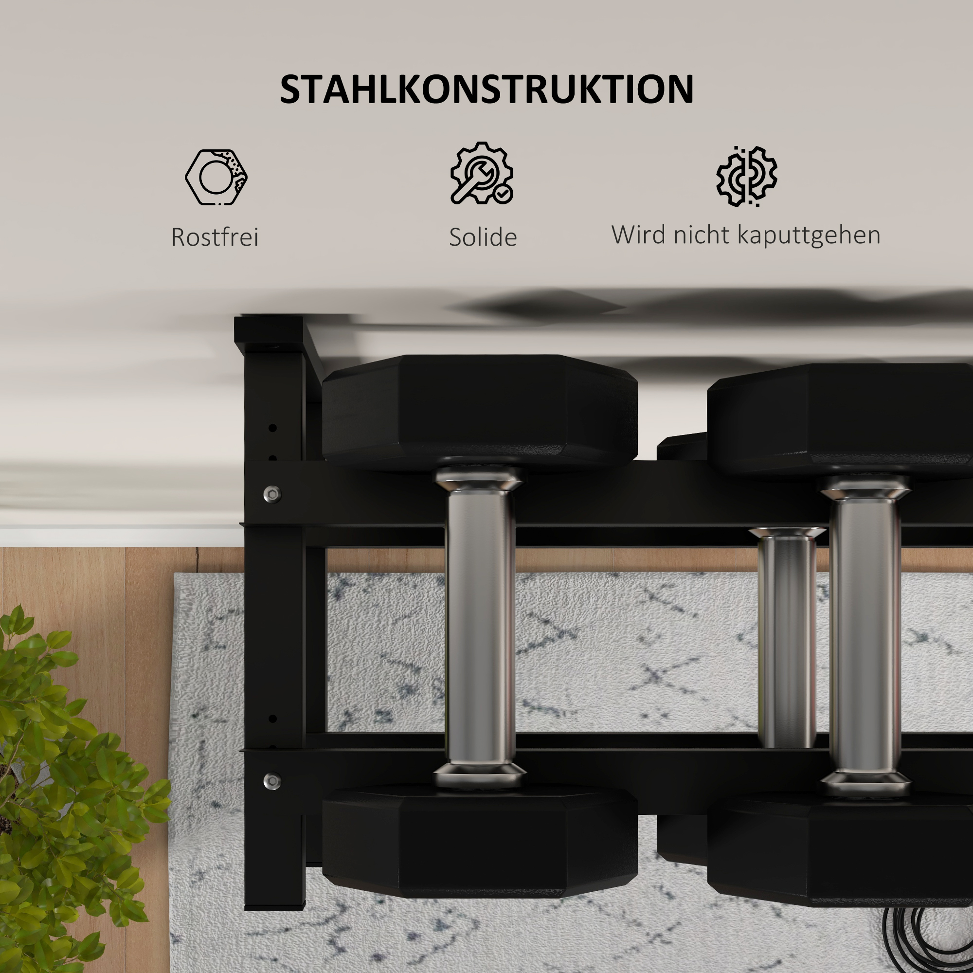Hantelständer, Hantelgestell, 2 Etagen, bis 70 kg, Stahl, 98x40x35 cm, Schwarz