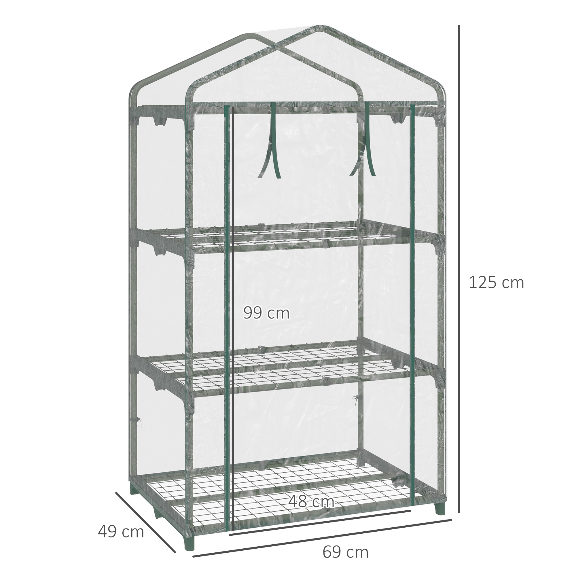 Gewächshaus mit Regale, winterfest Foliengewächshaus Treibhaus für Balkon 69 x 49 x 125 cm Transparent