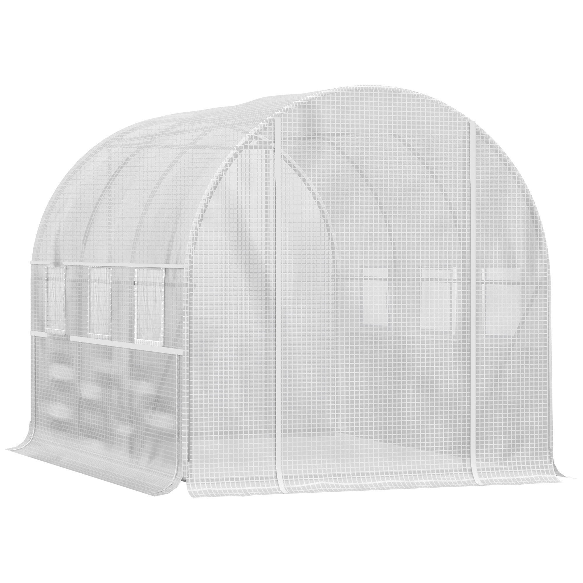 Foliengewächshaus, 6 aufrollbare Fenster, Tür mit Reißverschluss, rostfreier Stahlrahmen, 2,95 x 2 x 2 m, Weiß