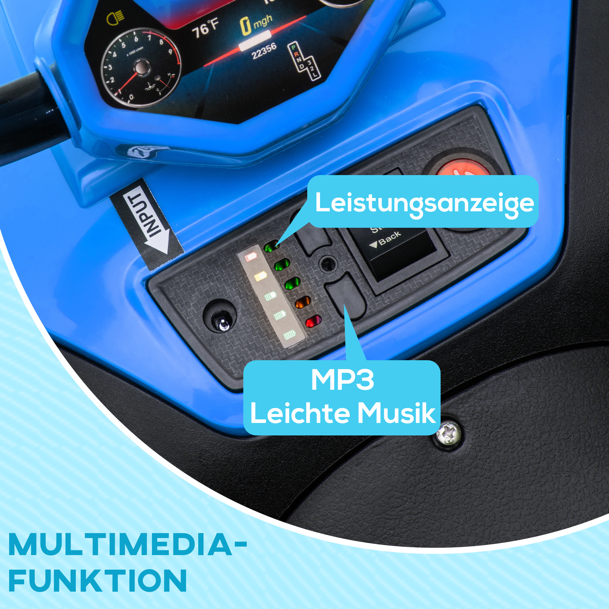 Elektro-Kinderquad, Licht & Musik, Federung, 5 km/h, 50 Min. Fahrzeit, für 3-5 Jahre, Blau