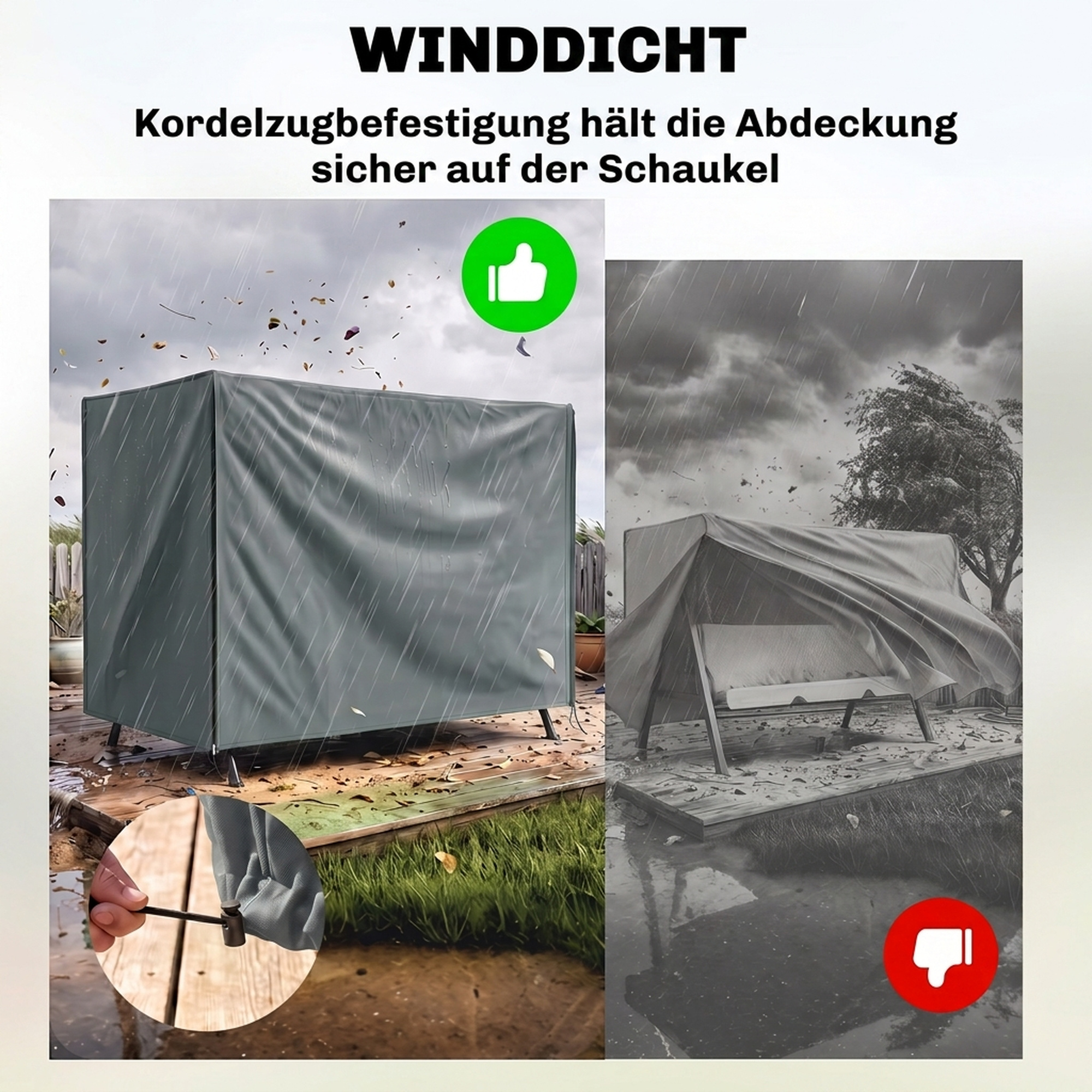 Hollywoodschaukel Abdeckung 3 Sitzer Wasserdicht Schutzhülle für Gartenschaukel Oxford Gewebe 220 x 125 x 172 cm, Grau