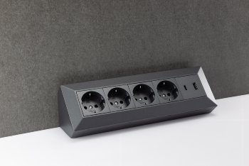 4-fach Steckdosenblock, USB-A+C, anthraz / 250V~/ 16A, Aufbaumontage, USB 3,1A, PD