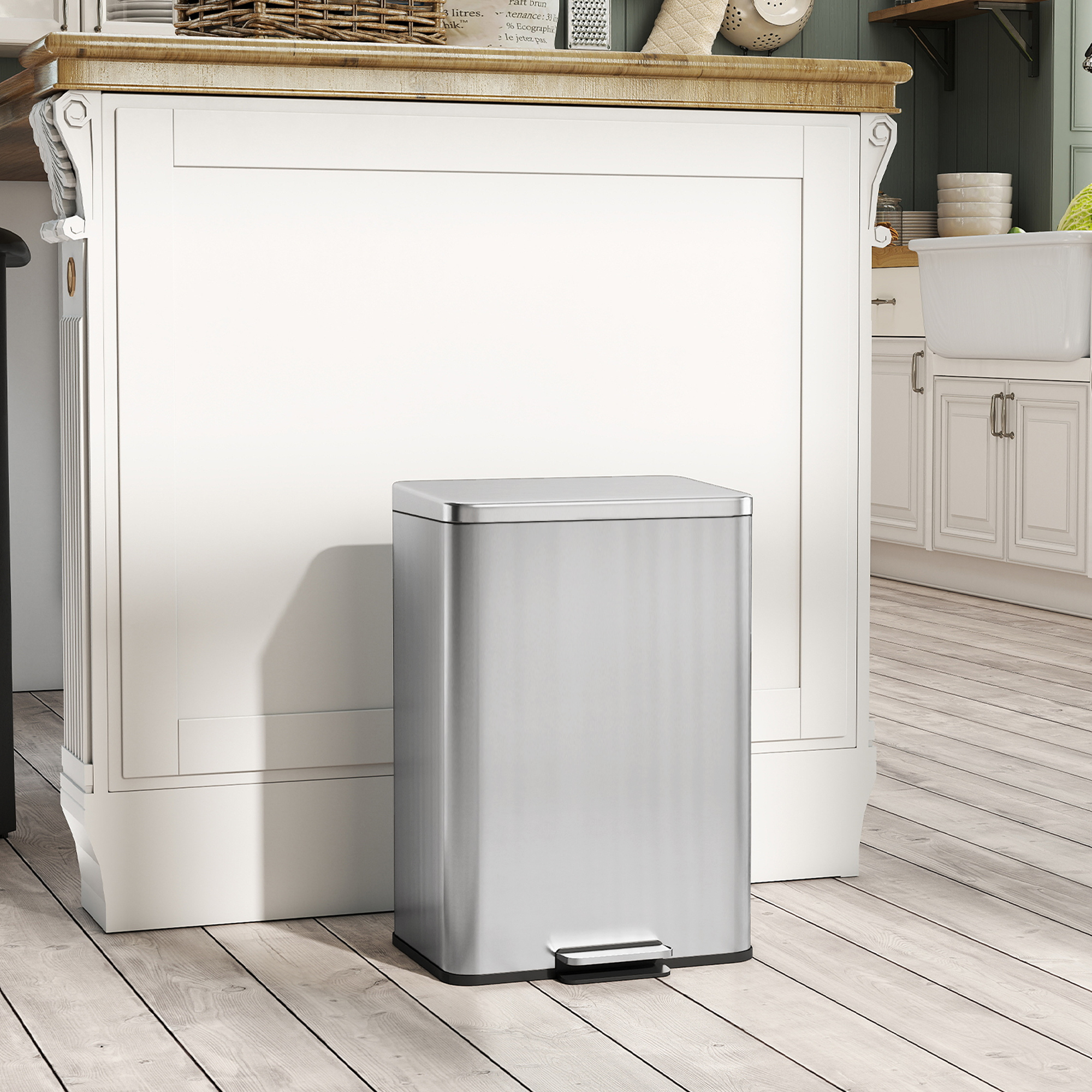 Mülleimer 20 L Treteimer mit Softclose-Deckel, Pedal, abnehmbar Inneneimer Silber, 34,2 x 30,6 x 44,2 cm