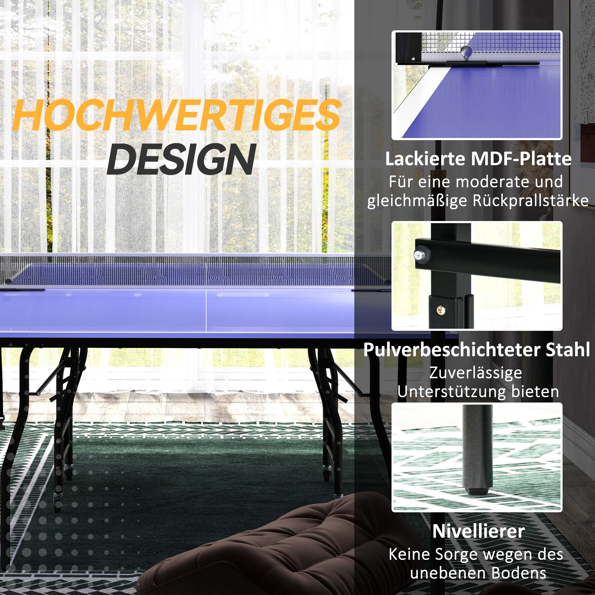 Tischtennisplatte klappbar Mid Size Tischtennistisch inklusive Tischtennisnetz 3 Bälle 12mm Tischplatte