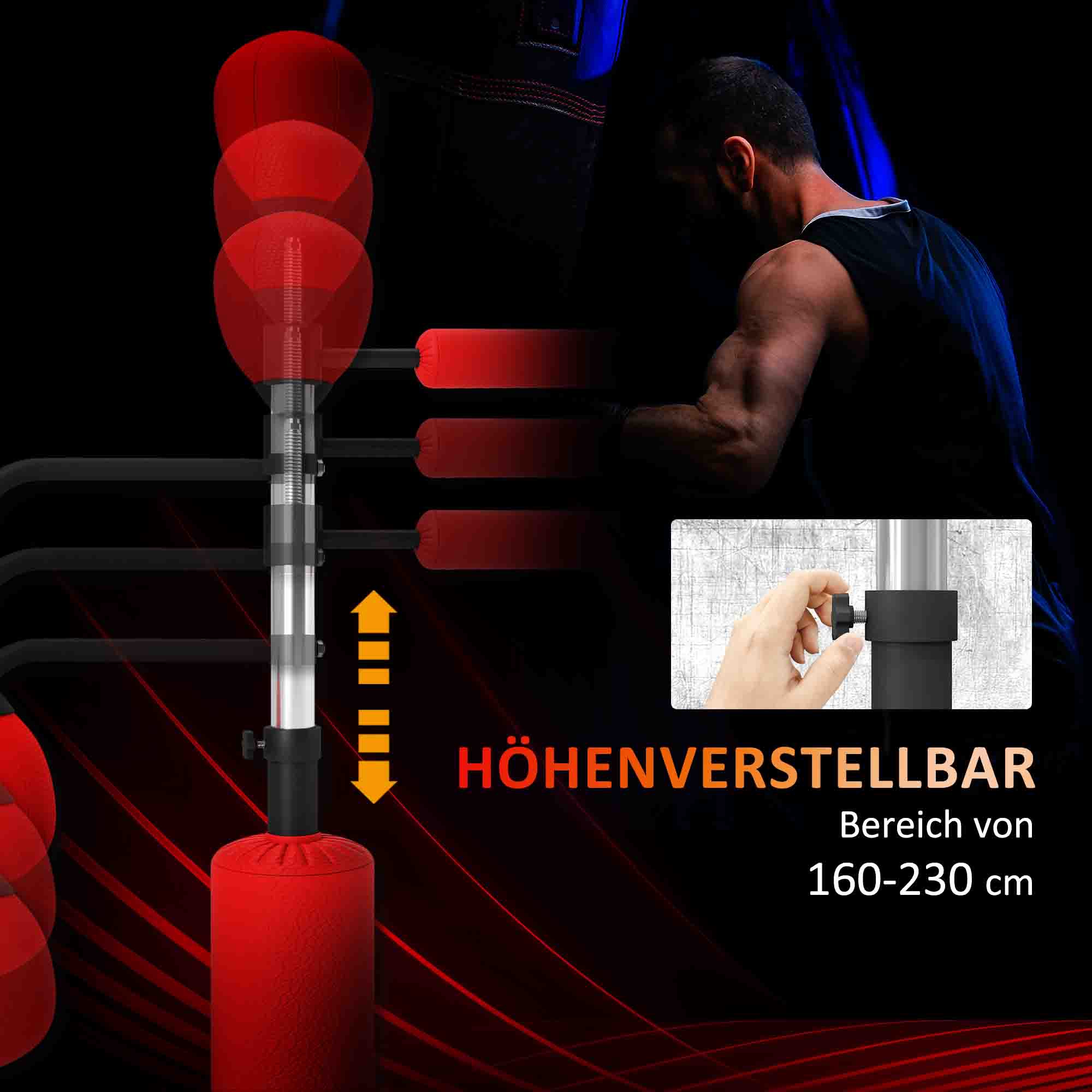4-in-1 freistehender Boxsack-Ständer, 160-230 cm höhenverstellbar, Rot