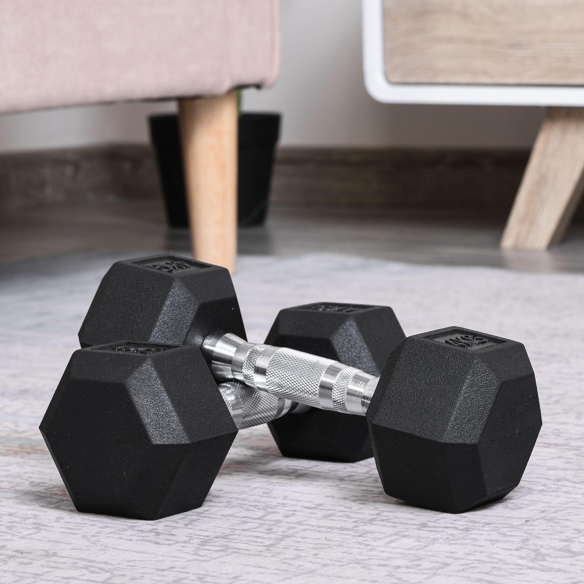 Hexagon Hanteln, 2er Set Hanteln mit gerändeltem Griff, Kurzhantelset aus Gusseisen, 2 x 4 kg, Kurzhanteln für Männer Frauen, Zuhause, Fitnessstudio, Krafttraining