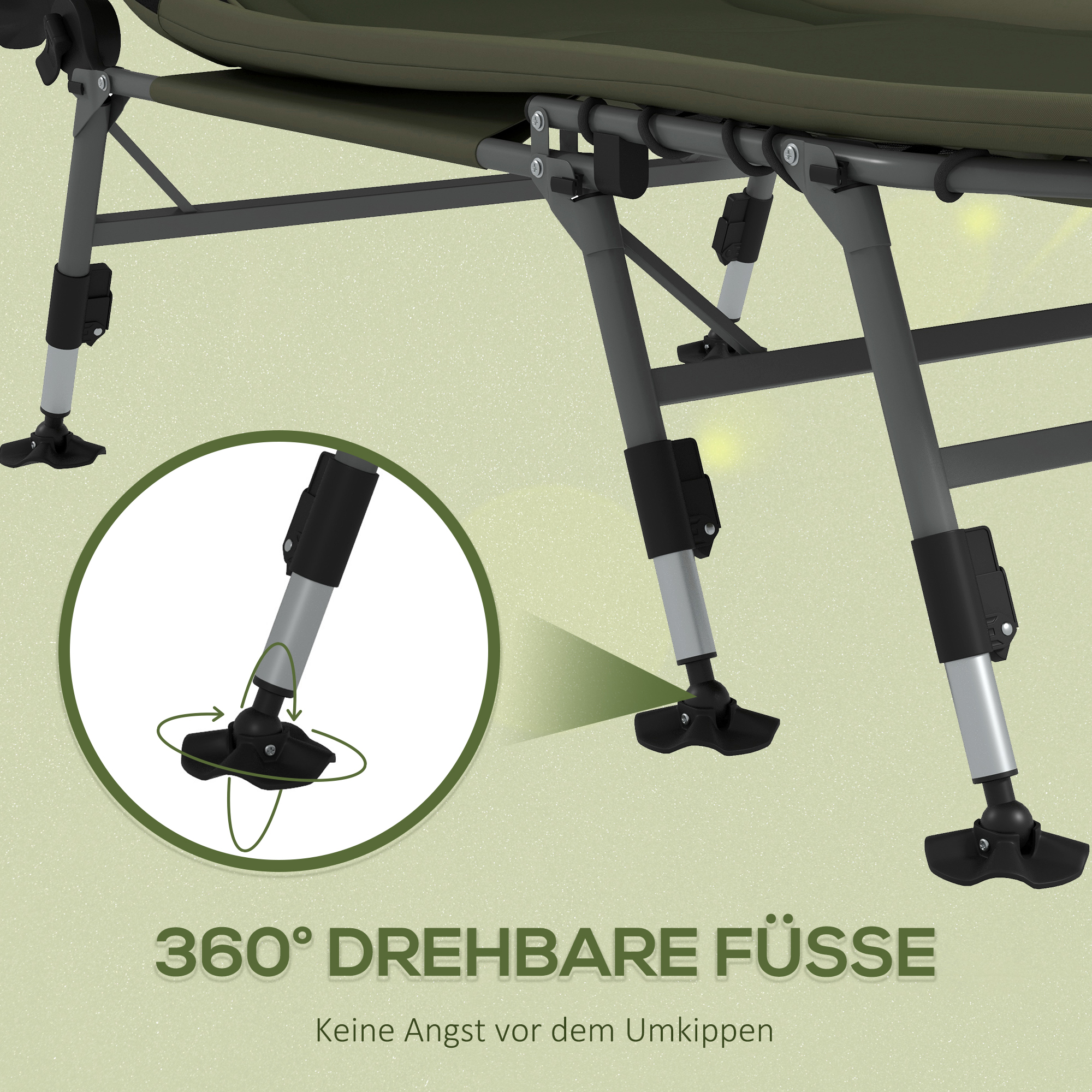 Campingliege Campingbett Feldbett, 200 x 85 x 40-55 cm, Grün