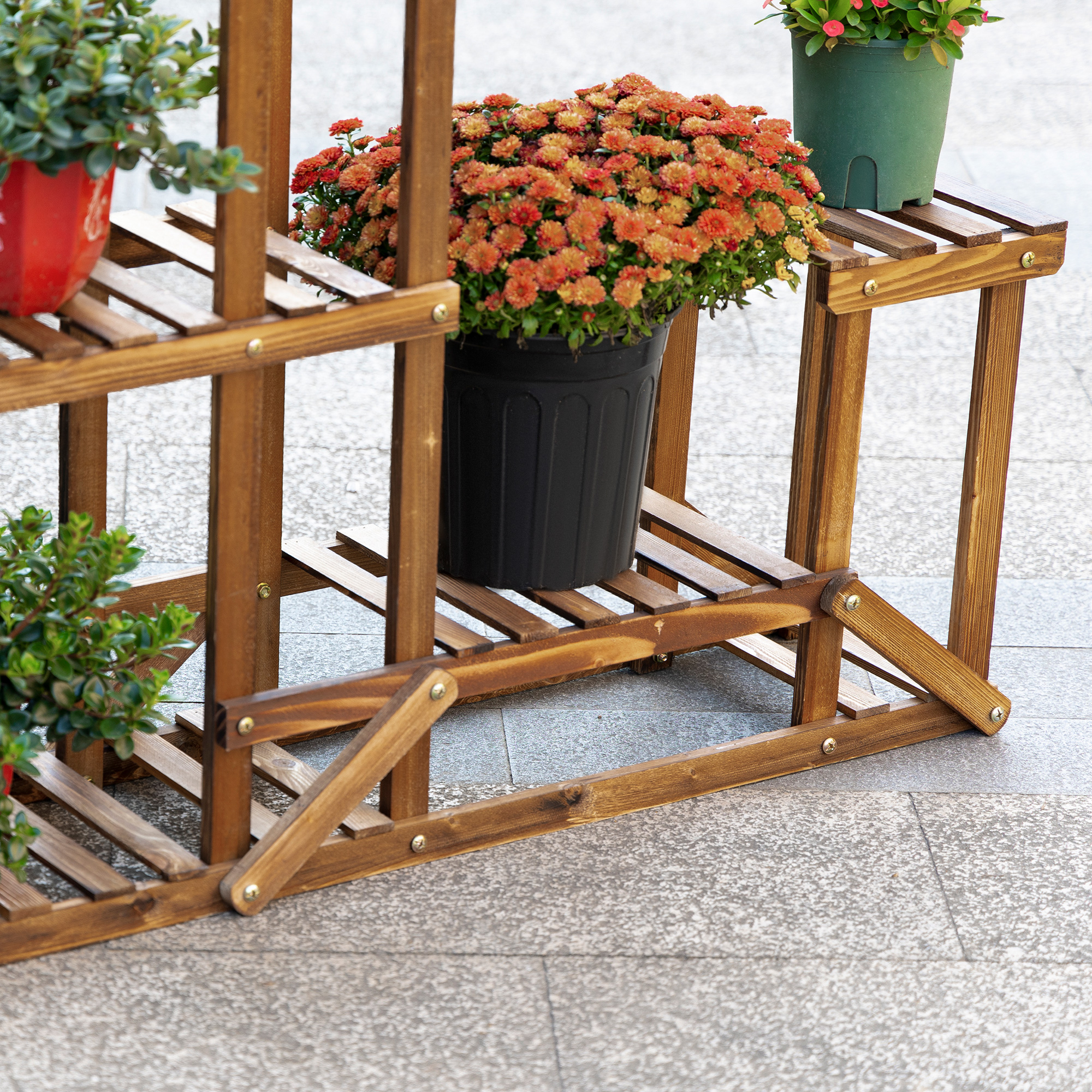 Blumenständer Pflanzenregal 6 Ebenen Vierstufiges Blumenregal Blumentreppe Blumenleiter Massivholz Verkohlt 98 x 28 x 96,5 cm