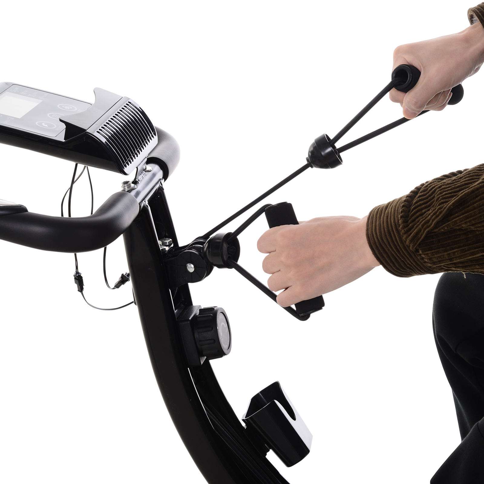 Heimtrainer X-Bike 2-in-1 Fahrradtrainer mit LCD-Display,Pulsmesser, klappbarer Hometrainer Trimmrad mit 8 stufig Magnetwiderstand, 1 Paar Spannseil, Stahl Schwarz 105x48x118 cm