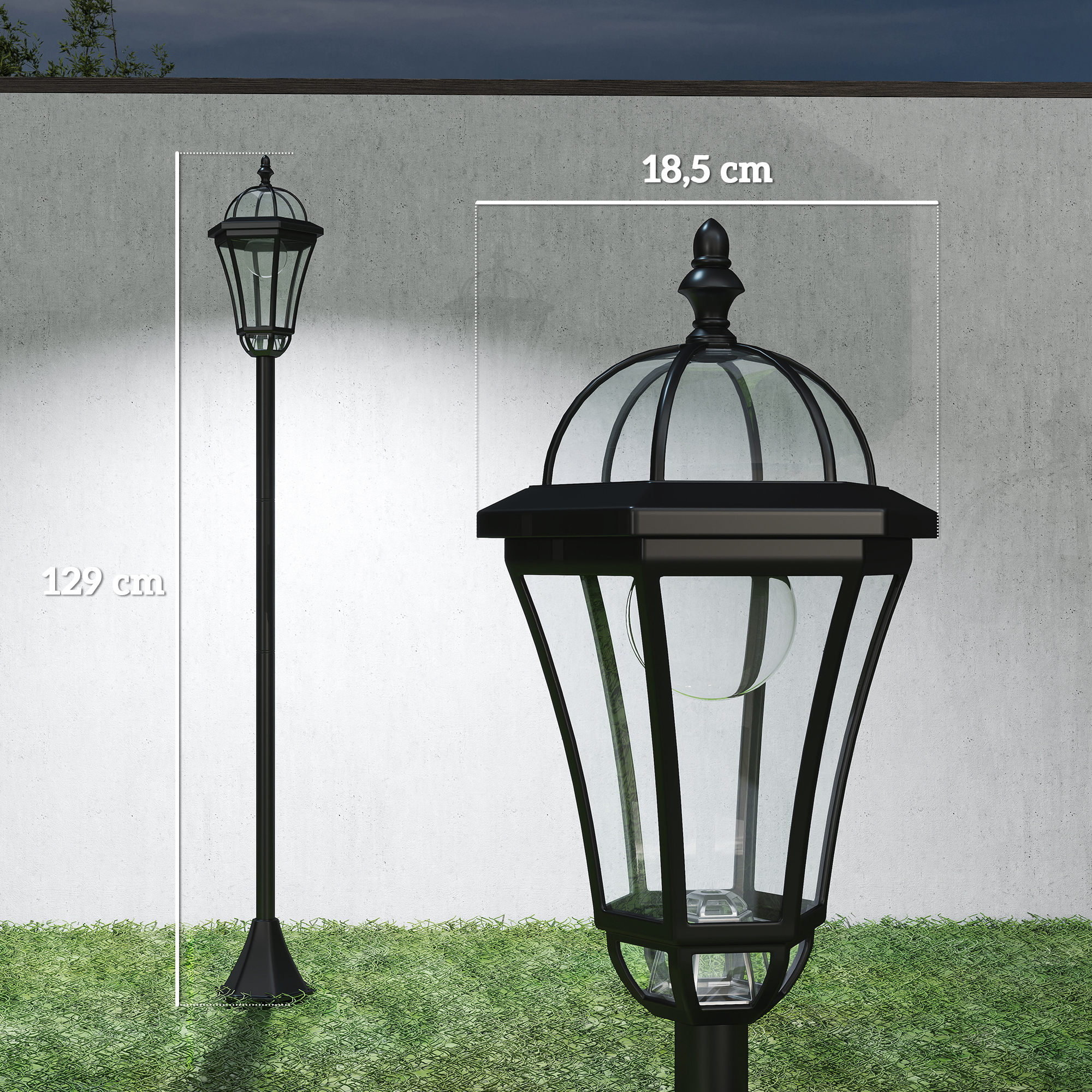 Solar Gartenlaterne 2er Set, Wetterfeste Wegleuchte 129 cm hoch, mit LED, 6 Std, Beleuchtung, IP44, Solarlampe für Außen, Schwarz