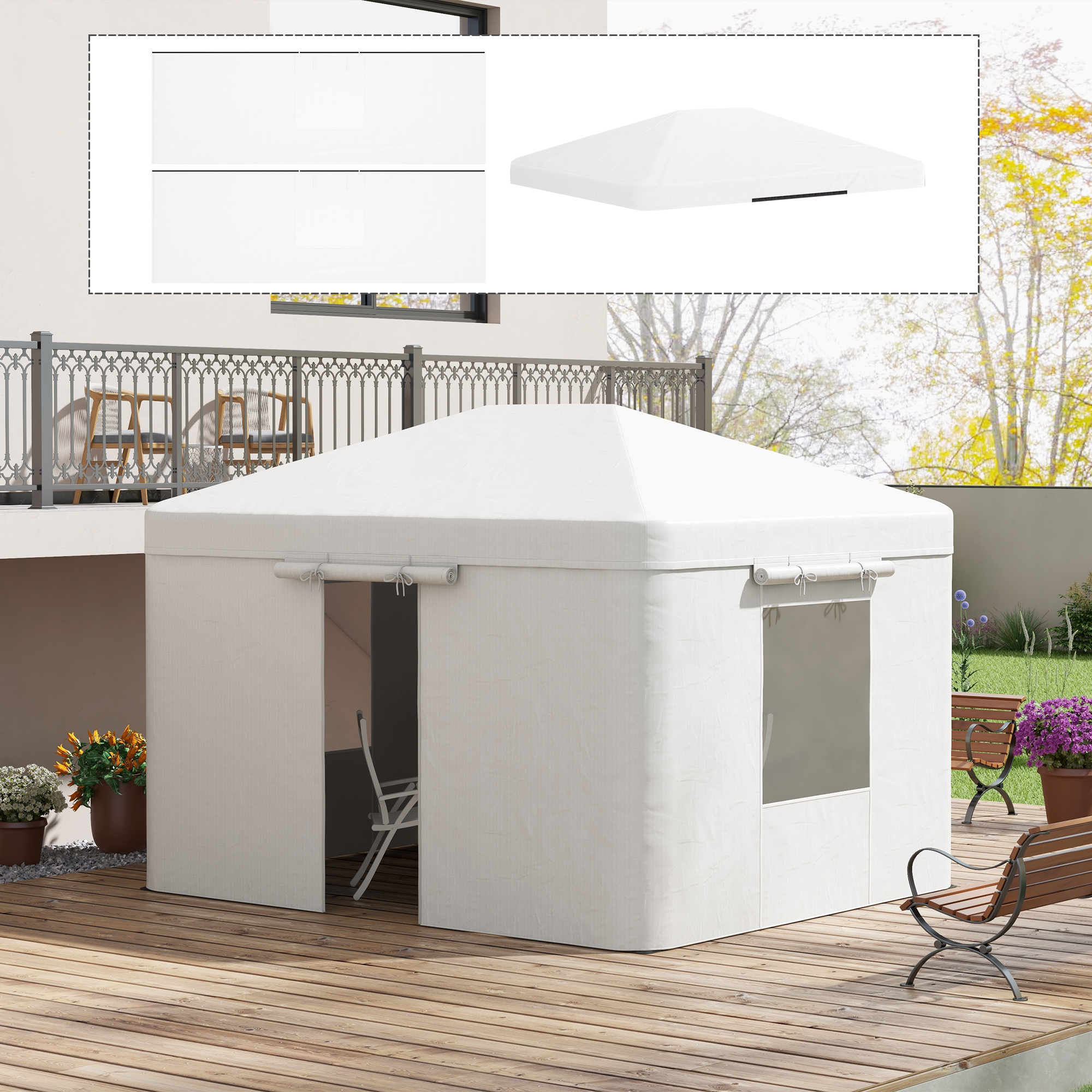 Pavillon-Ersatzdach Ersatzvordach, wetterbeständig, 360  x 300 x 270 cm, Weiß