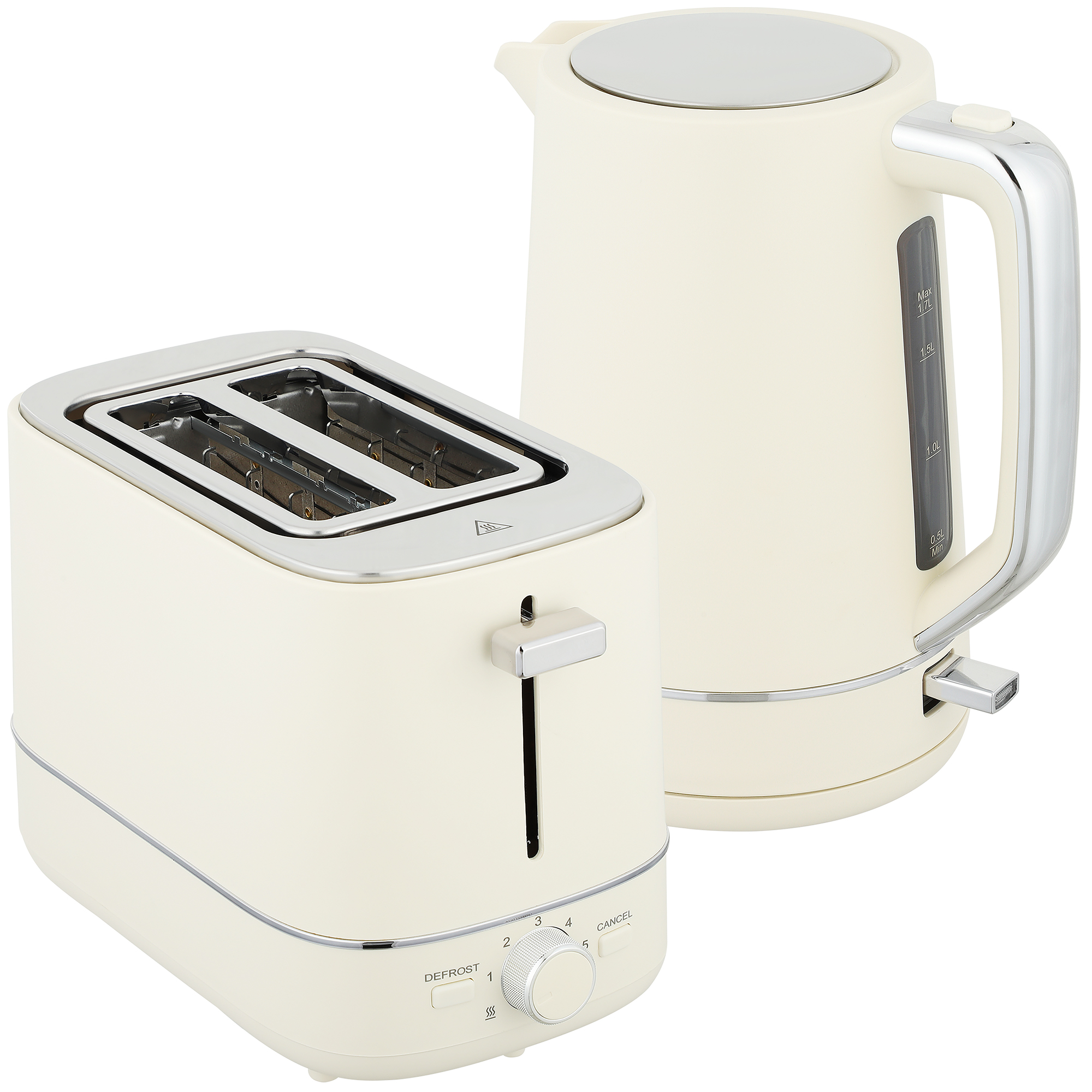 Set aus 1,7 L Wasserkocher und Toaster mit 6 Bräunungsstufen, Beige Set aus 1,7 L Wasserkocher und Toaster mit 6 Bräunungsstufen, Beige