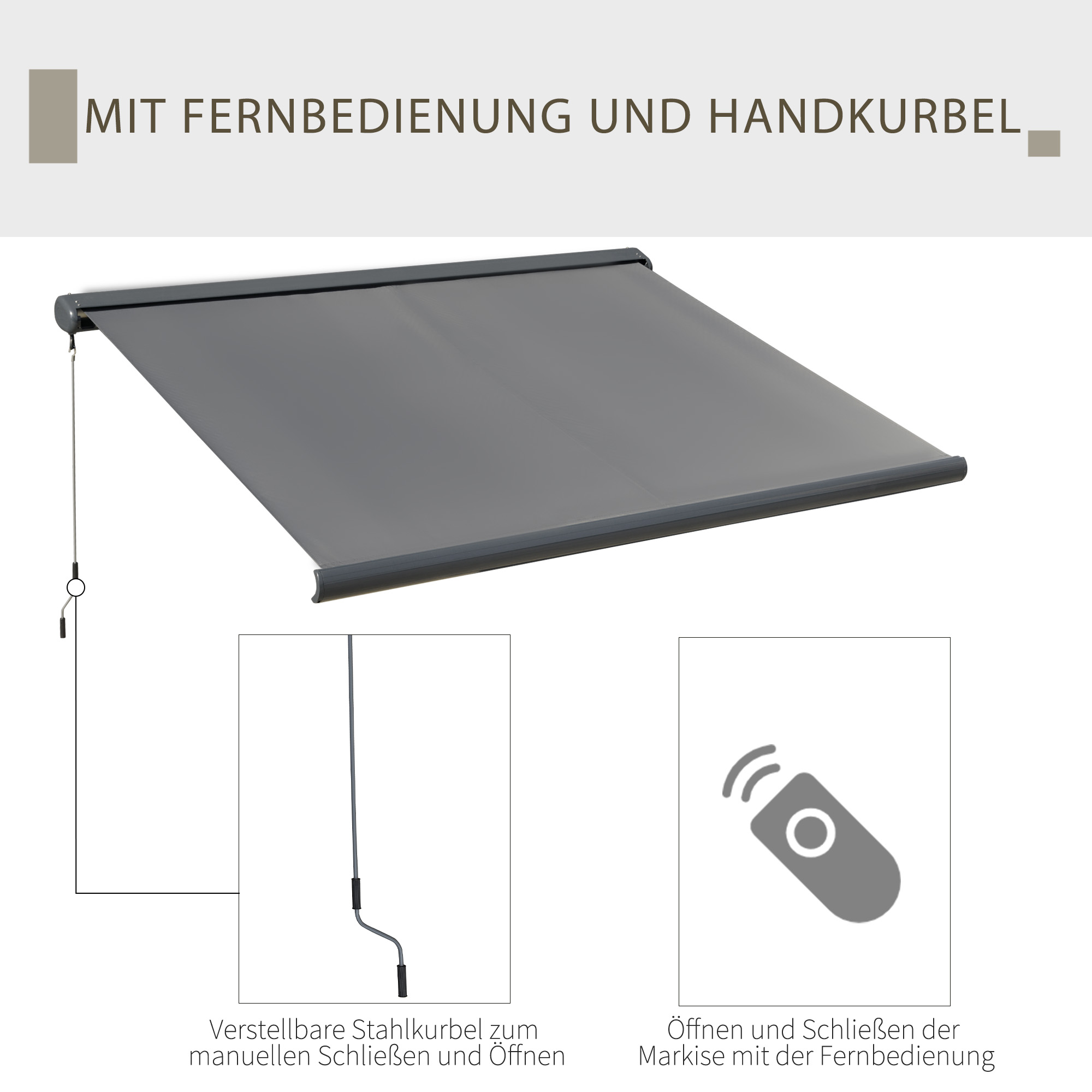 Elektromarkise, mit Fernsteuerung, inkl, Bausatz für Montage, Metallrahmen, dunkelgrau, 3 x 2,5 m