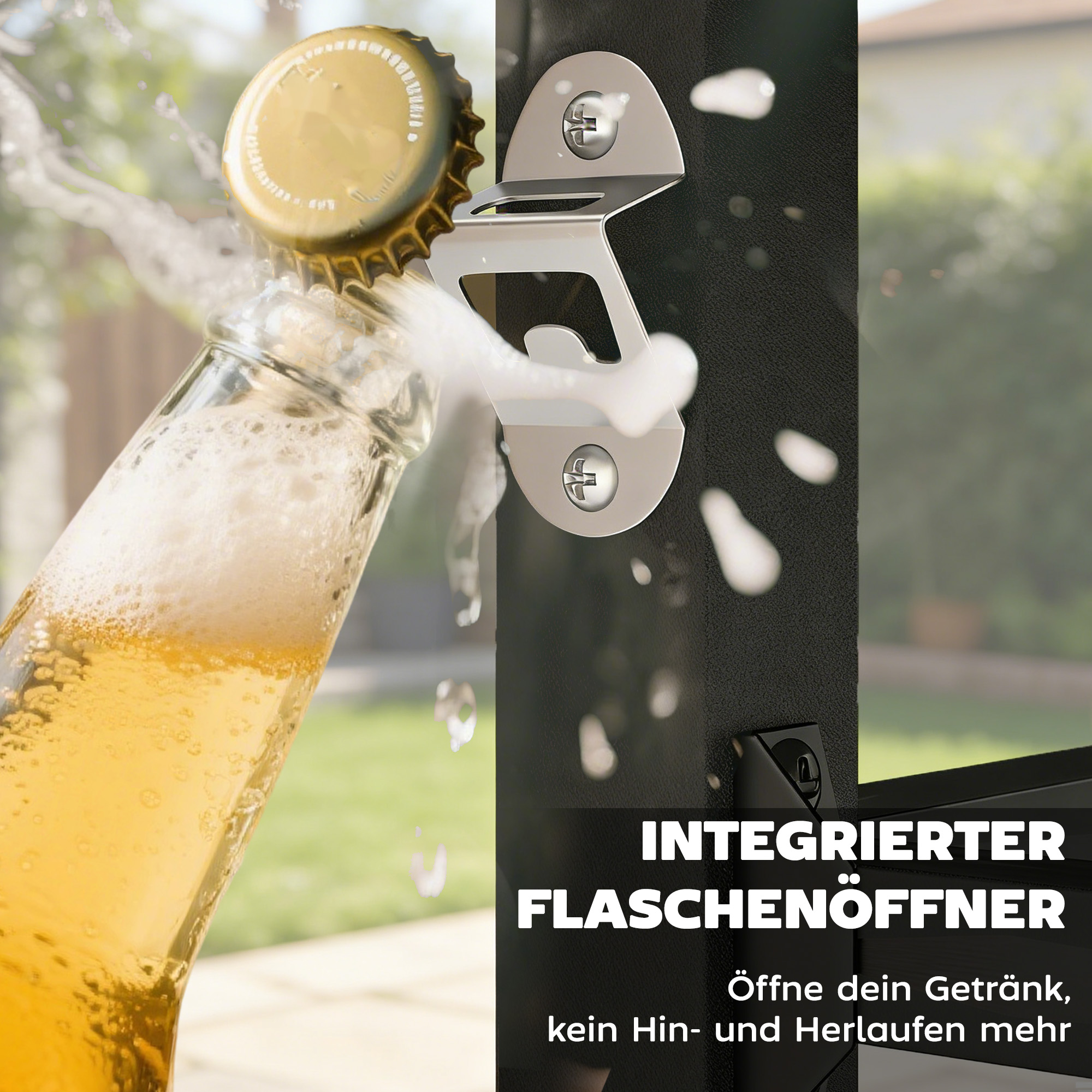 Outdoor-Grillwagen, Pizzaofen-Stand mit Metalloberfläche, 2-stufige rollende Küchenstation mit Haken und Griff, Schwarz