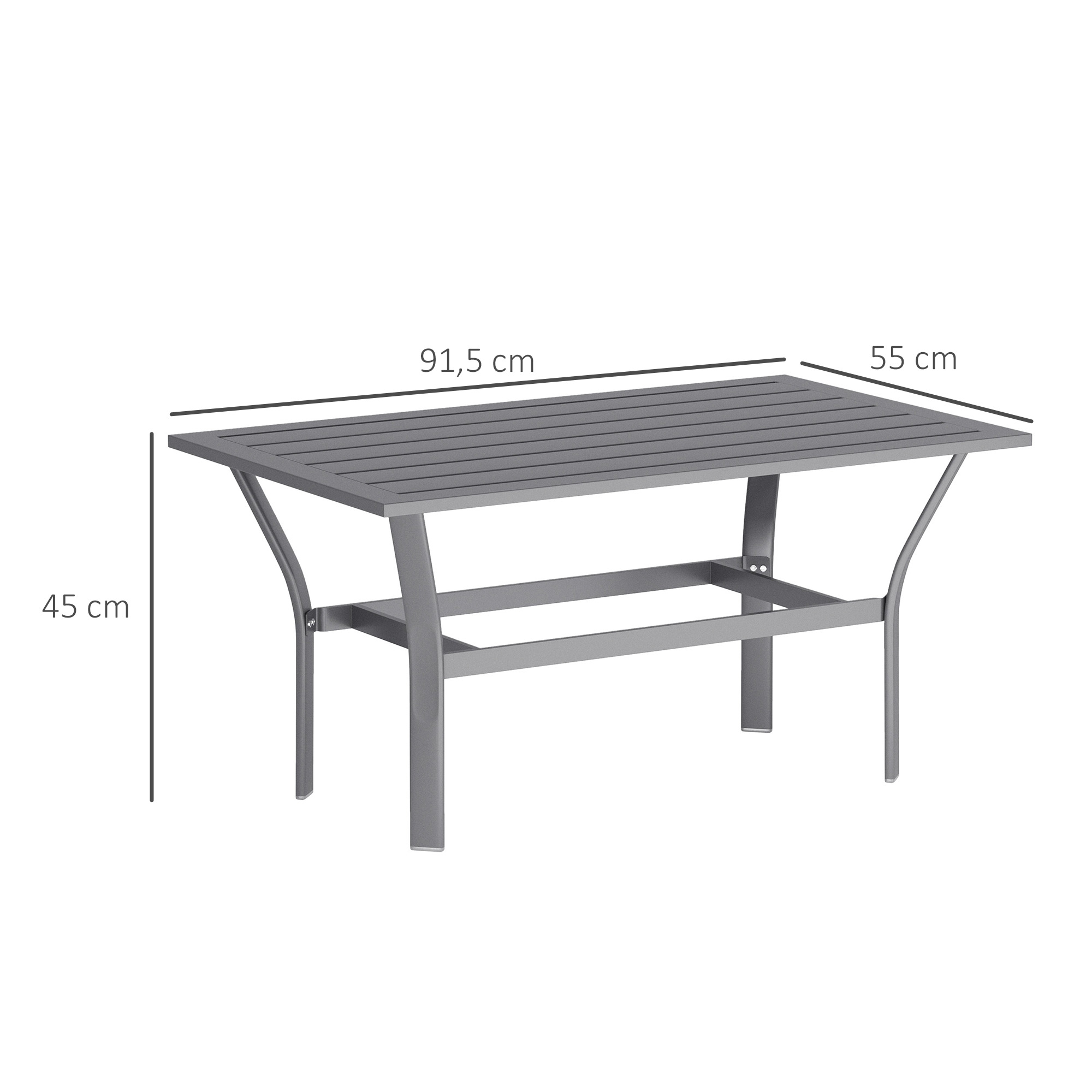 Beistelltisch Metall Balkontisch mit Lamellendesign wetterfest Kaffeetisch Gartentisch 91,5 x 55 x 45 cm Dunkelgrau