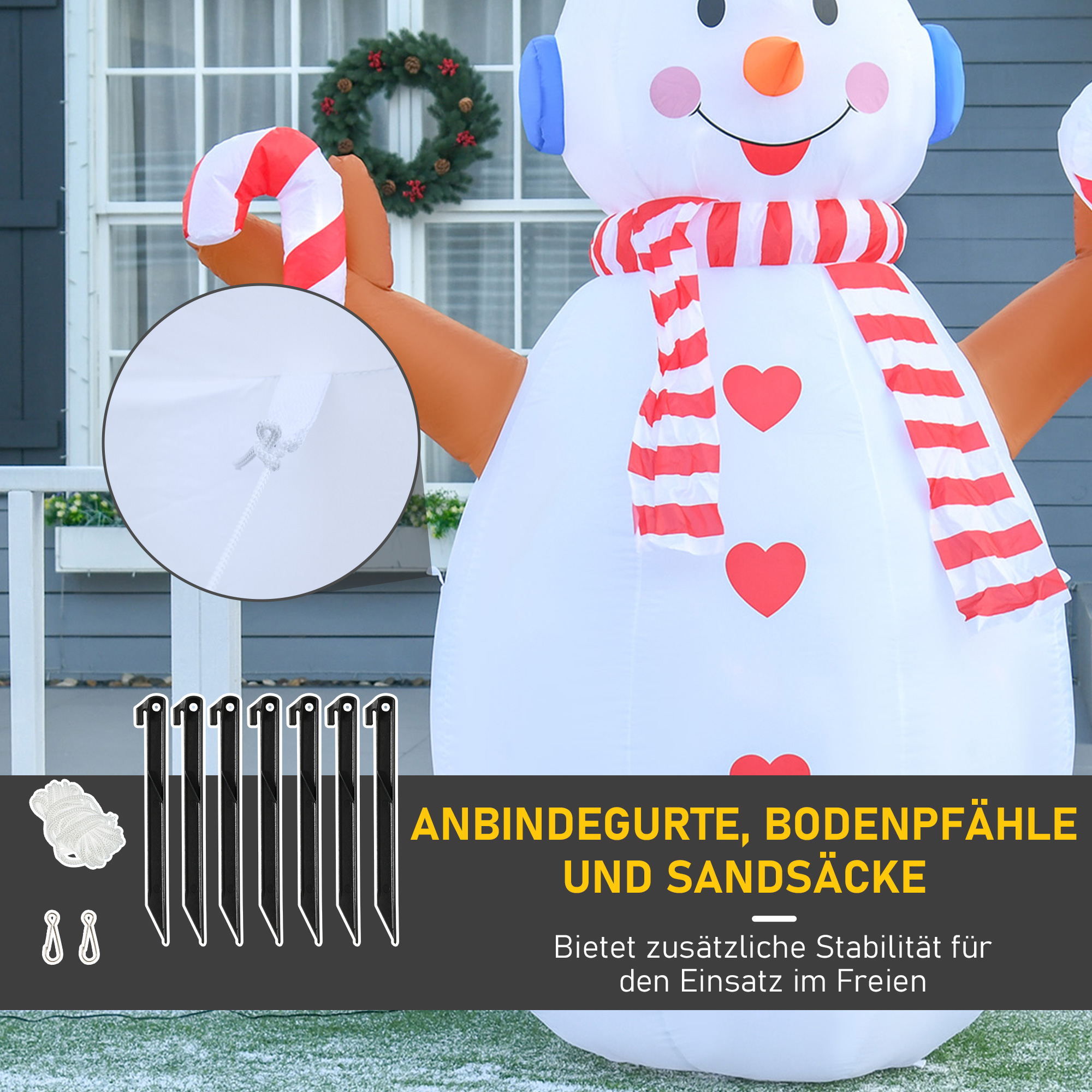 2,4 m aufblasbarer Schneemann mit rotierender Beleuchtung Weihnachtsdeko  für den Innen- und Außenbereich Garten Rasendekoration Party Weiß+Rot 180 x 100 x 240 cm