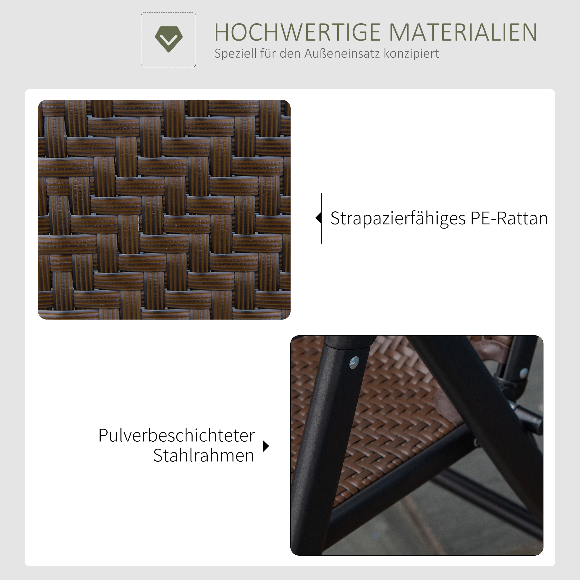 Polyrattan Gartenstuhl Klappstuhl mit 7-Fach Verstellbarer Rückenlehne wetterfester klappbar Balkonstuhl Campingstuhl 120kg Belast Gartenstühle für Garten, Balkon 58x71x111cm Braun+Schwarz