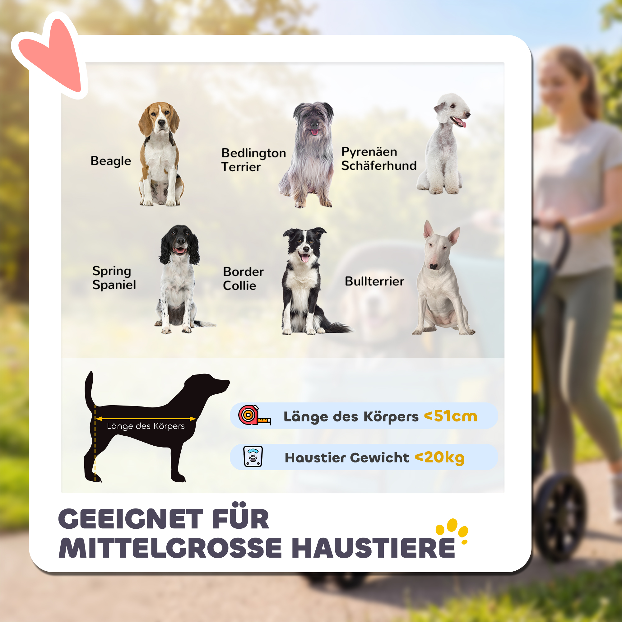 Hundewagen Faltbar Hundebuggy bis 20kg mit Kissen, Netzfenstern, Rückentasche, 92 x 63 x 95 cm Dunkelgrün