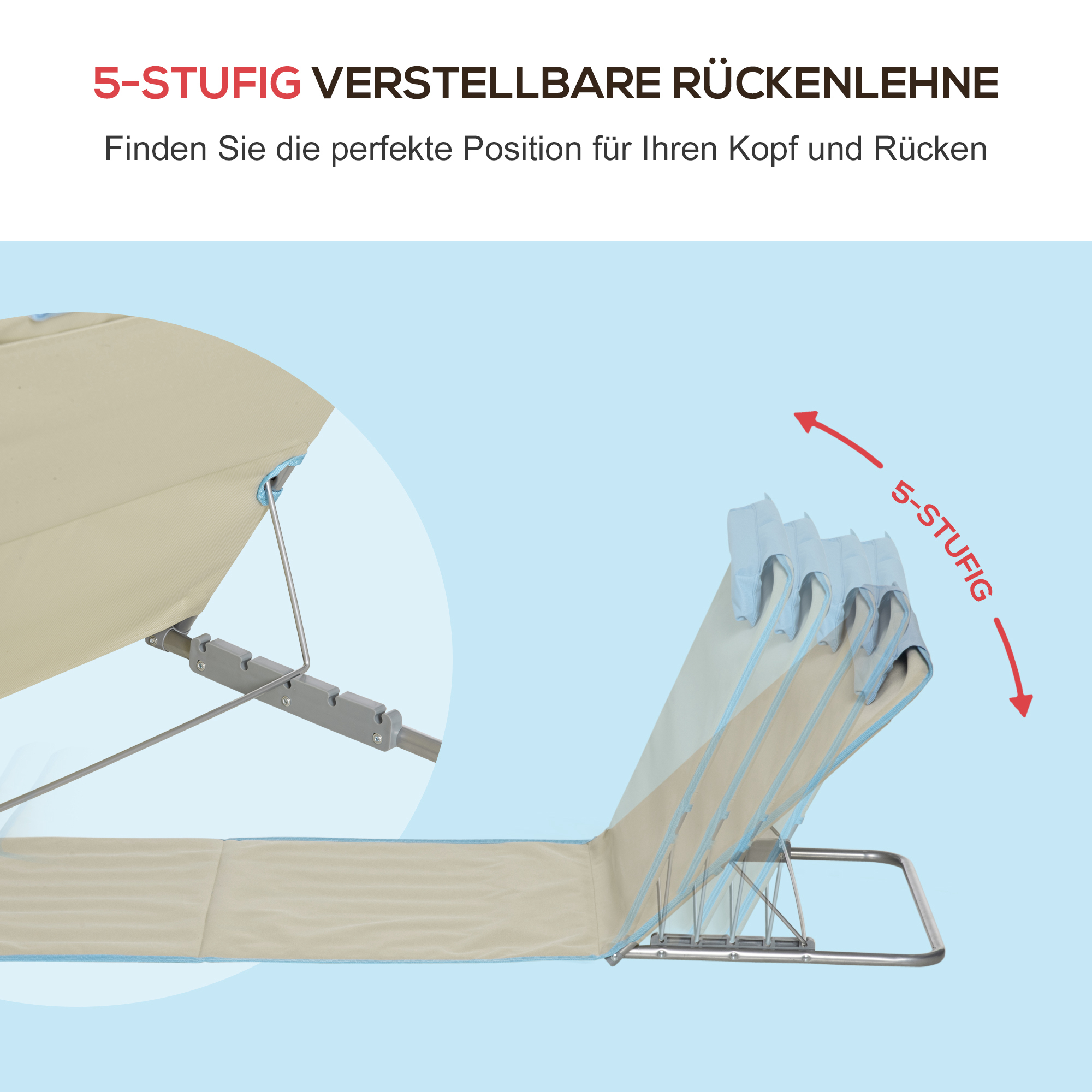 2er-Set Strandmatte, verstellbar, faltbar, 124L x 53B x 37-50H cm, Beige