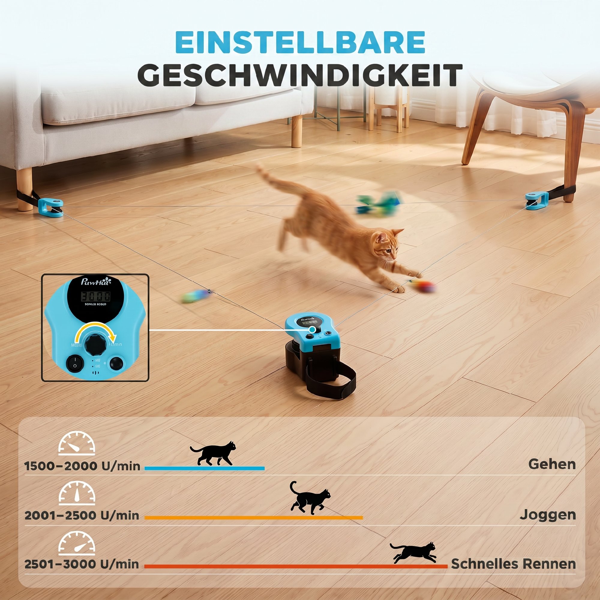 Automatisches/Ferngesteuertes Katzenspielzeug mit einstellbare Geschwindigkeit anpassbaren Laufwegen Schwarz
