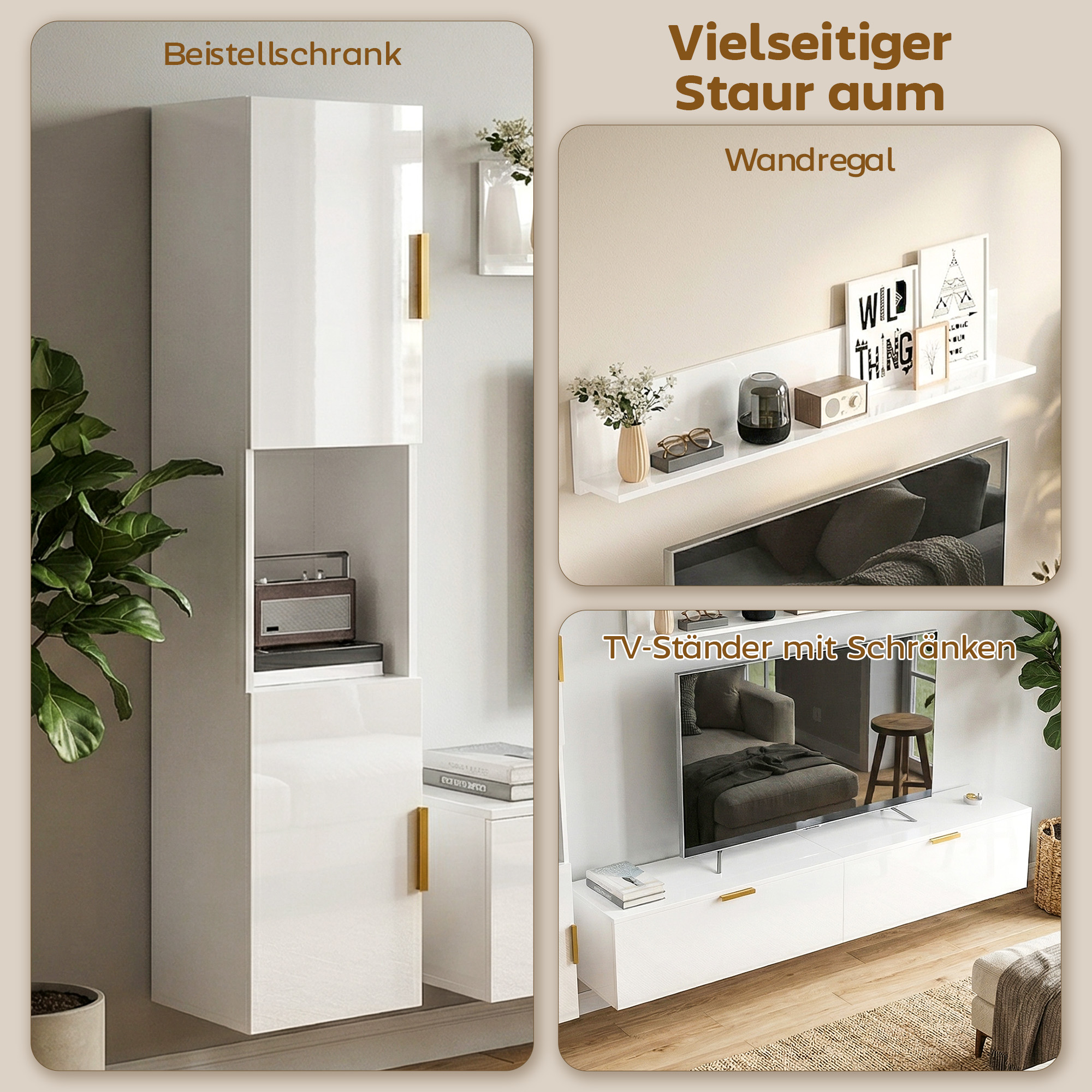 Schwebendes TV-Board mit Klapptüren Entertainment-Center Wandregal Schrank 180 cm Hochglanz Weiß