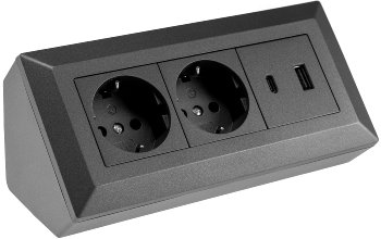 2-fach Steckdosenblock, USB-A+C, anthraz - 250V~/ 16A, Aufbaumontage, USB 3,1A, PD 2-fach Steckdosenblock, USB-A+C, anthraz - 250V~/ 16A, Aufbaumontage, USB 3,1A, PD