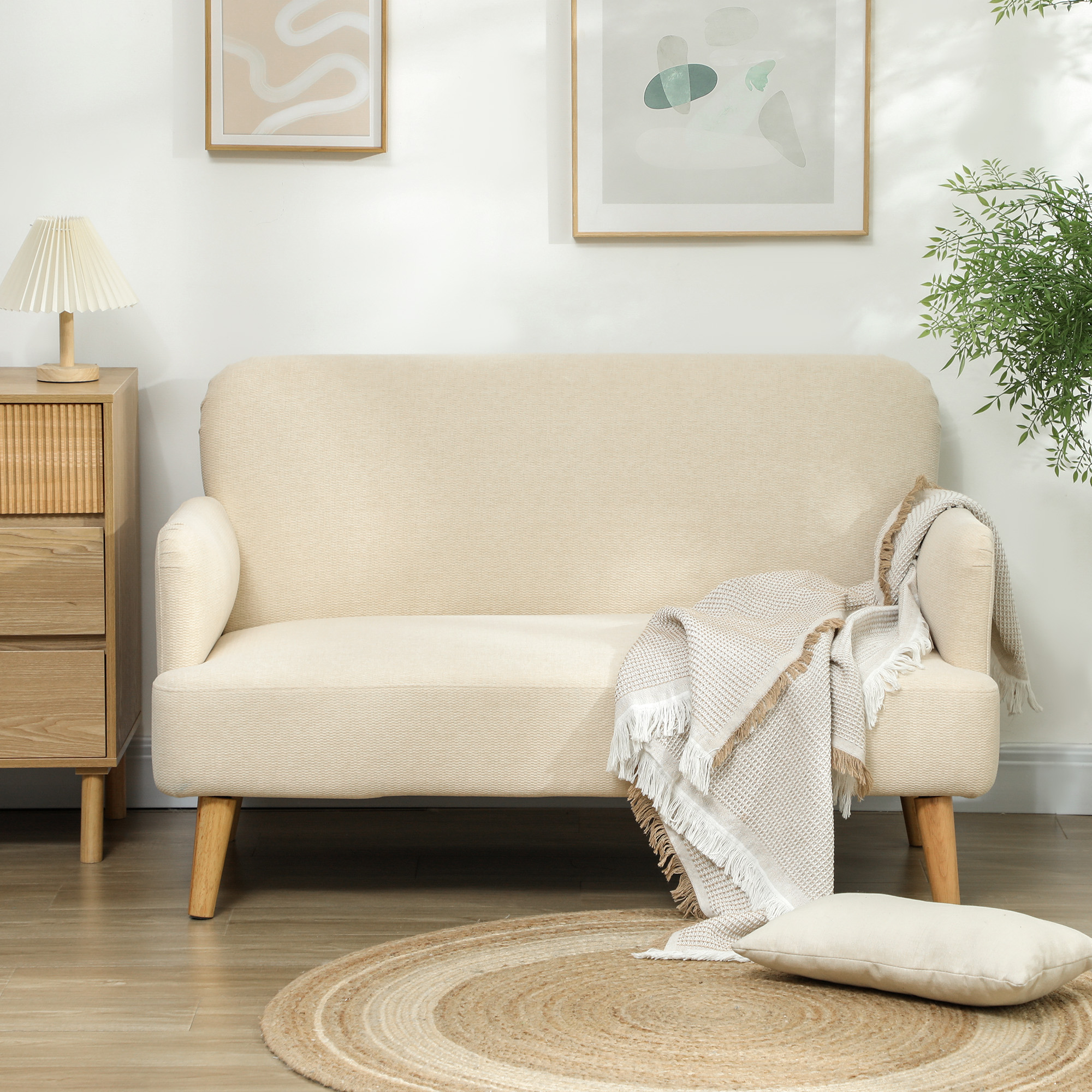 Zweisitzer-Sofa, kompakt, hautfreundlicher Bezug, bis 240 kg, 130x74x79 cm, Cremeweiß