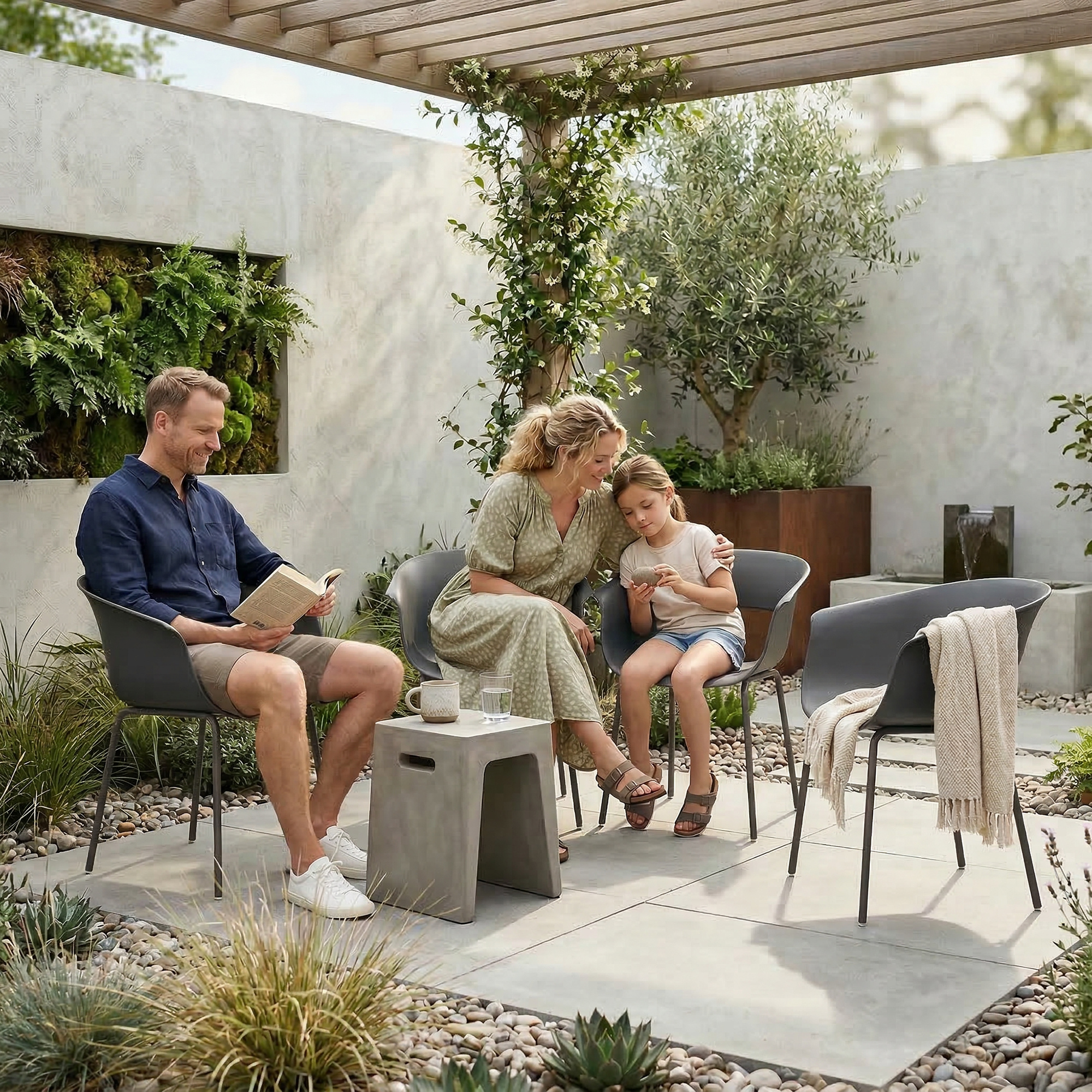 Gartenstühle 4er Set ergonomisch Balkonstühle mit Ausschnittdesign Armlehne Wetterfest rostbeständig Dunkelgrau