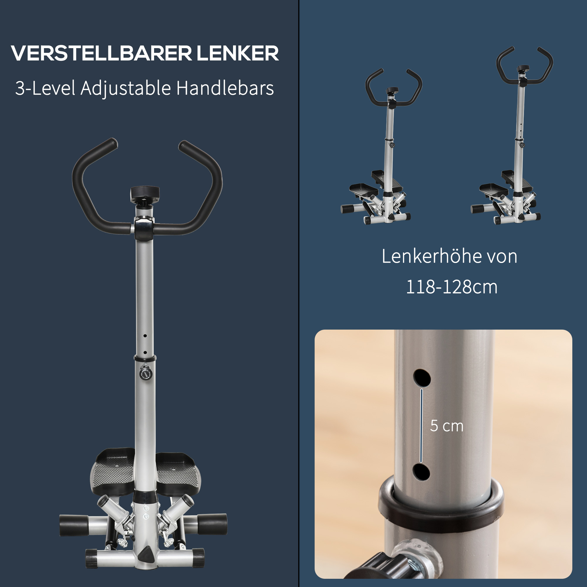 Stepper Heimtrainer für Zuhause mit LCD-Bildschirm einstellbare Geschwindigkeit Metall ABS 55 x 53 x 118-128 cm