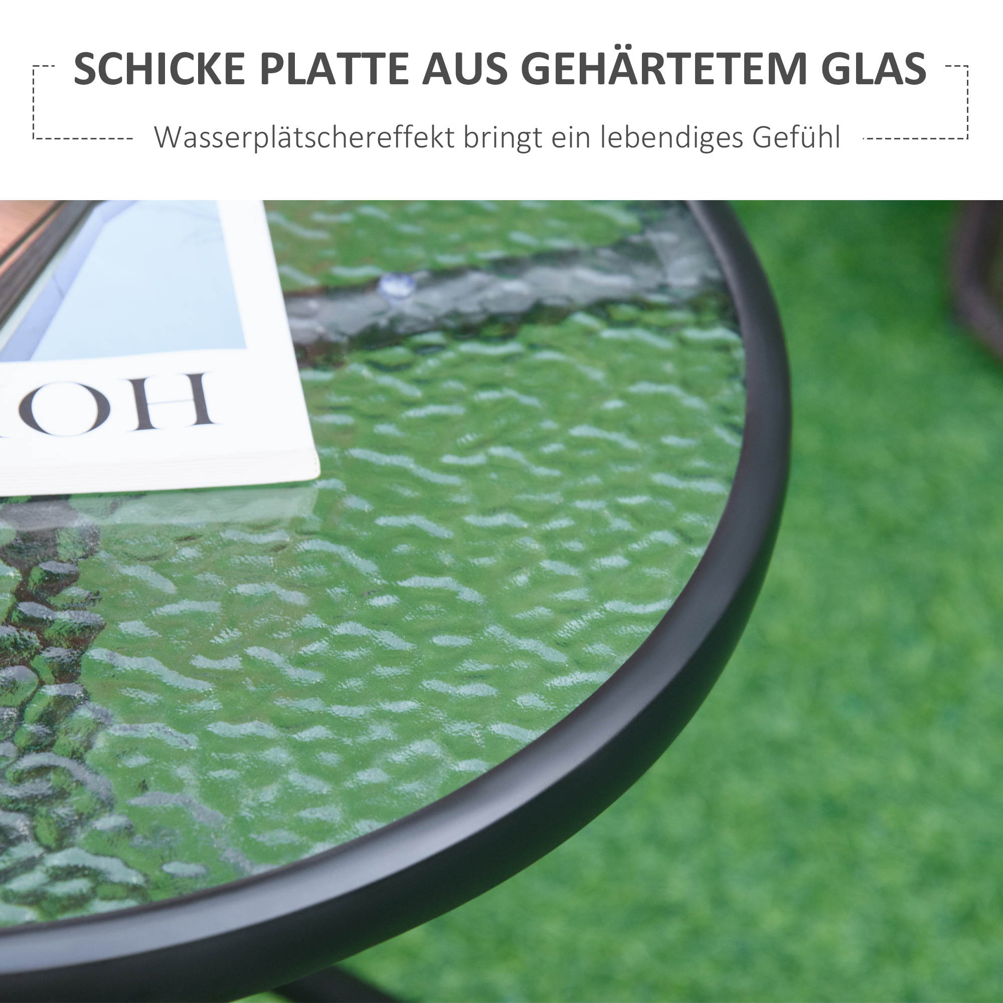 Beistelltisch Garten wetterfester Gartentisch mit Glastischplatte, Balkontisch aus Metall Ø50x55H cm