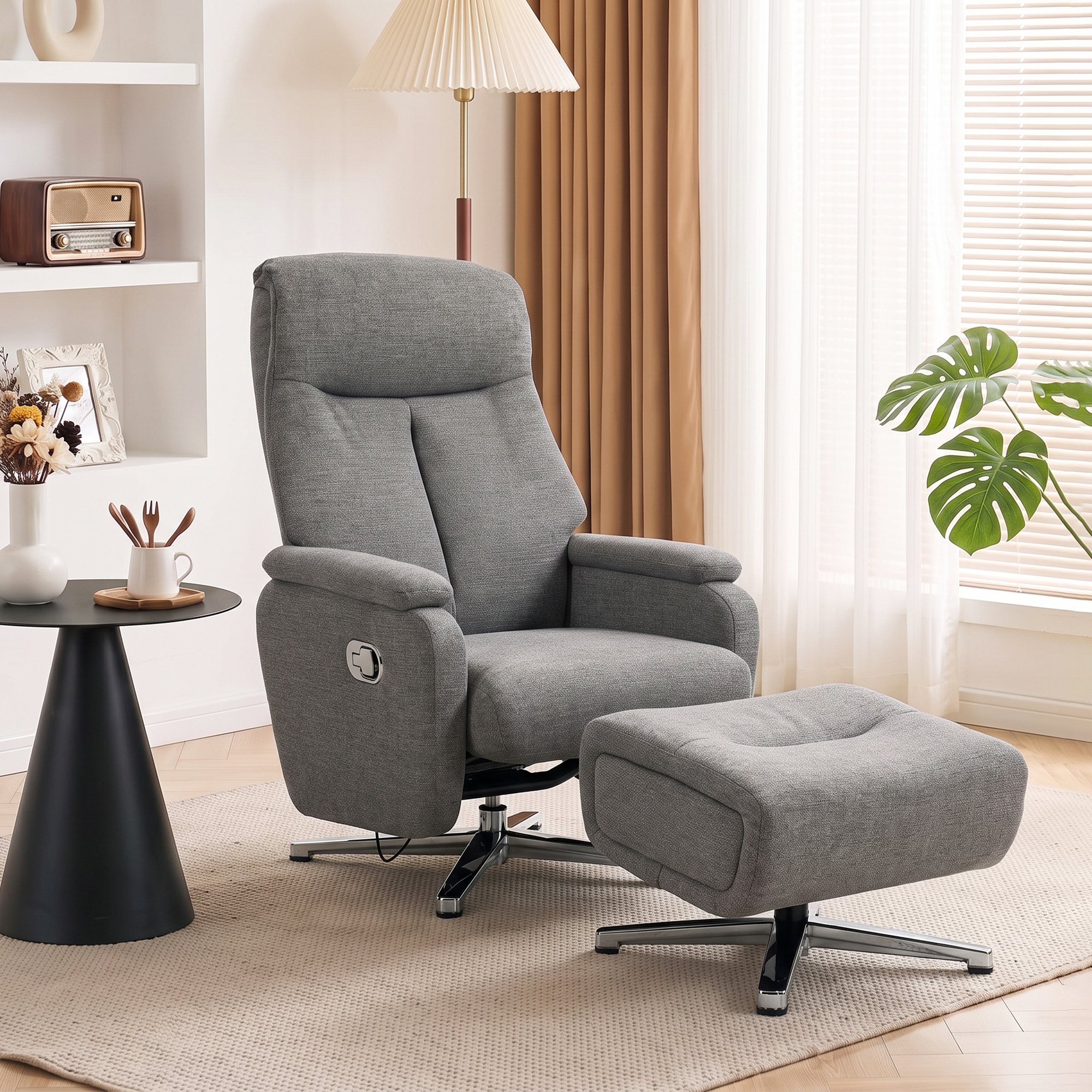 Relaxsessel manuell verstellbar Loungesessel mit Hocker Dunkelgrau