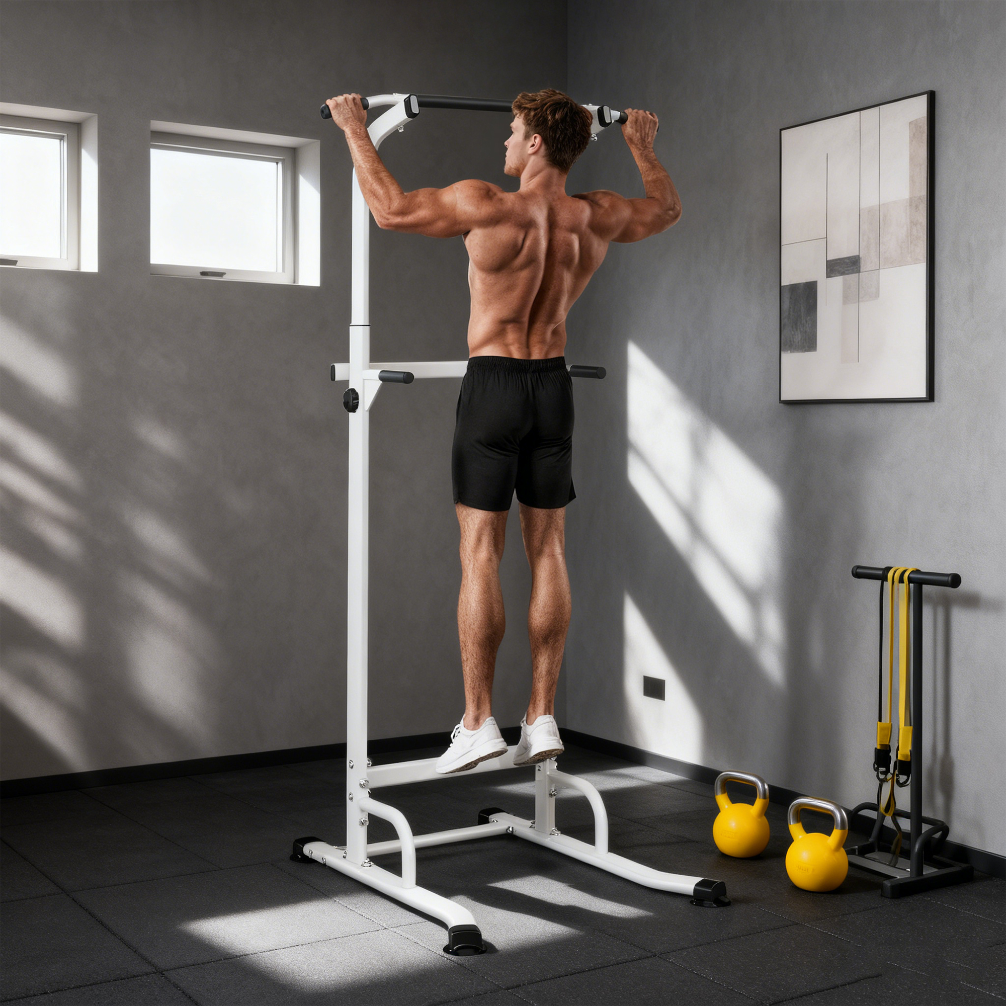 Power Tower höhenverstellbar 176,5-227 cm Dip-Station multifunktional mit Stahlrahmen 120 kg Belastbarkeit