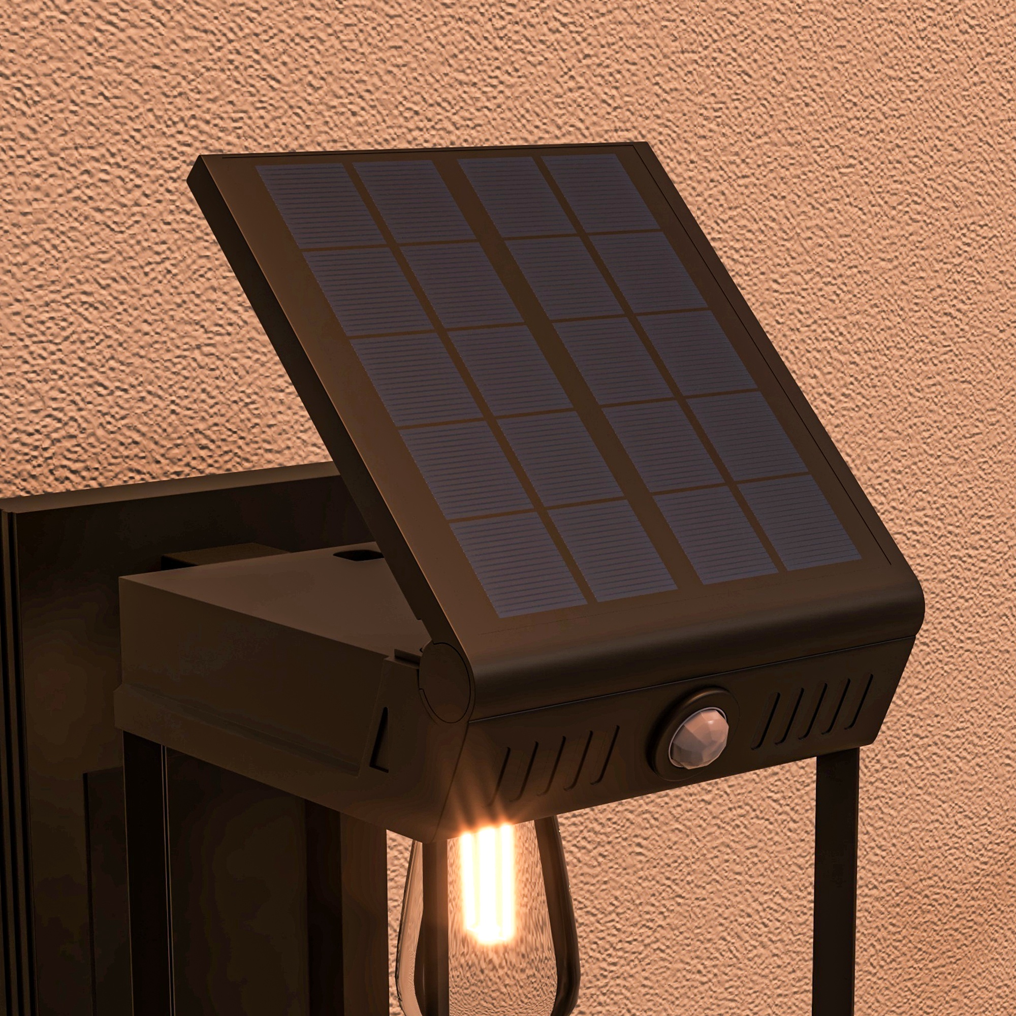 Garten-Solarlicht Außenleuchte Solarlampe, Spritzwassergeschützt, Bewegungssensor, 14 cm x 24 cm x 24 cm, Schwarz