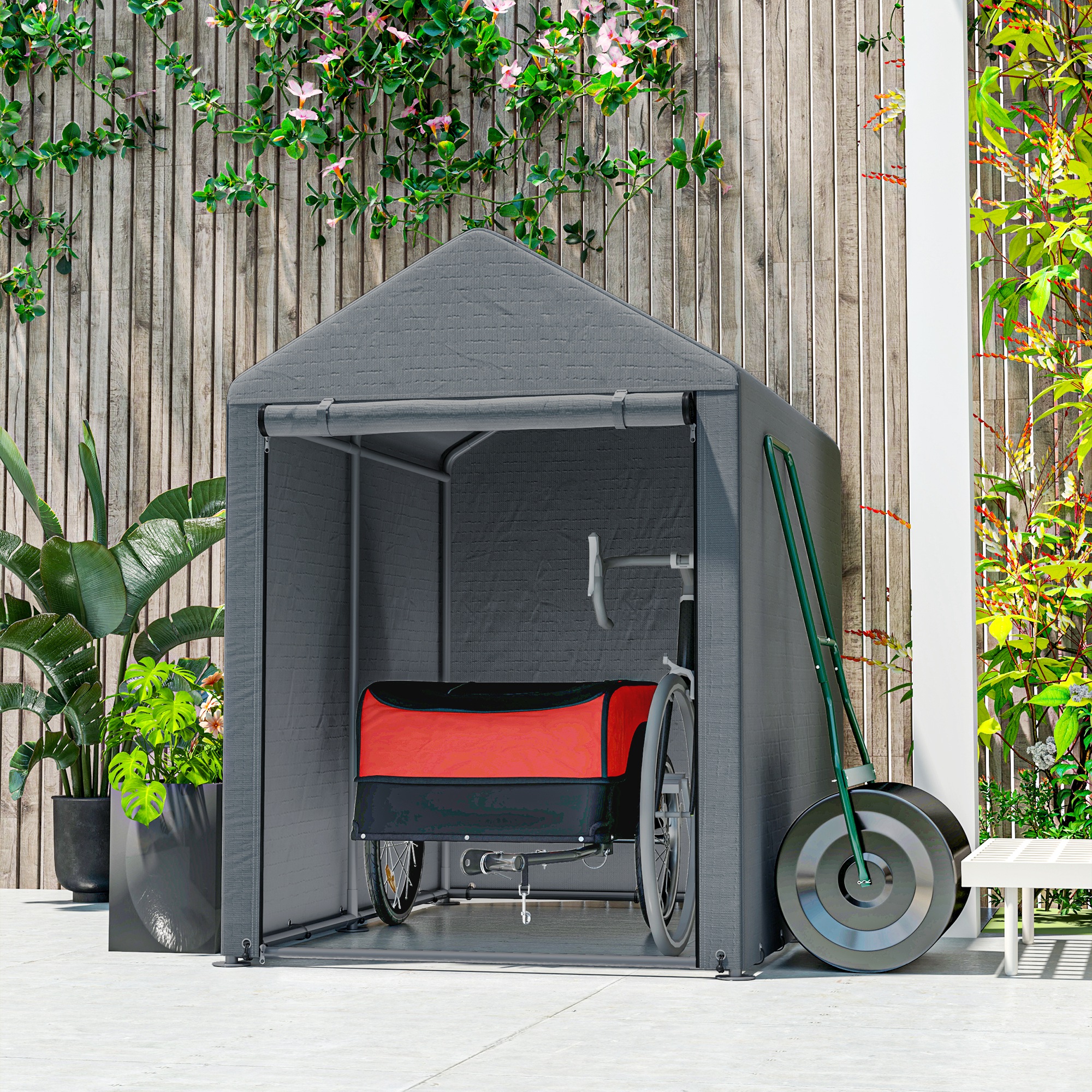 Gartenschuppen, Lagerzelt, robust & wetterfest, Stahlrahmen, 1,2x1,8x1,6m, Dunkelgrau