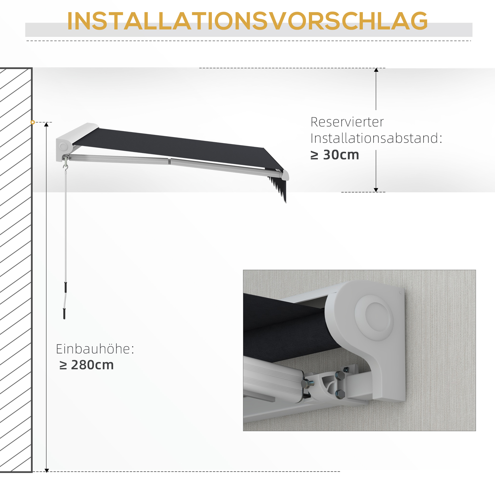 Markise, elektrisch/manuell ausfahrbar, Halbkassette, Fernbedienung, Aluminiumrahmen, 2,5 x 2 m, Grau