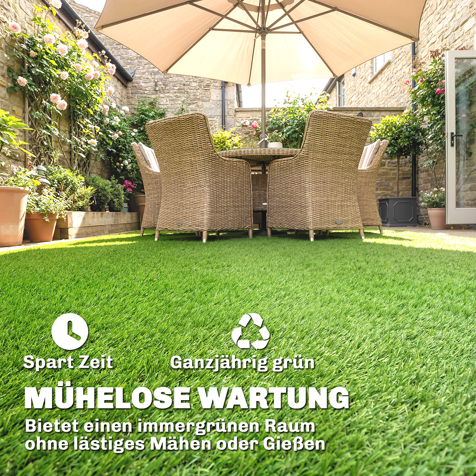 Kunstrasen 100x400cm selbstentwässernd Outdoor Teppich mit 10mm Höhe Grün