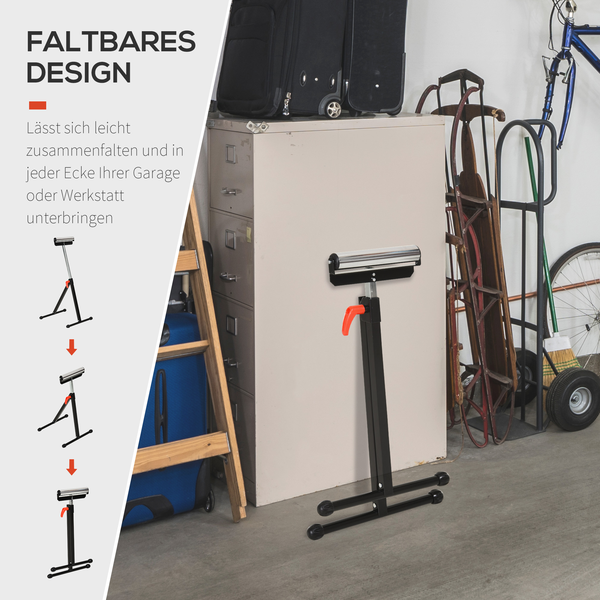 Rollenbock, Rollenauflage, Höhenverstellbares Arbeitsbock, Rollenständer, Hiflsbock, Stützbock, bis 90 kg, Metall, Schwarz, 44 x 50 x 68-110 cm