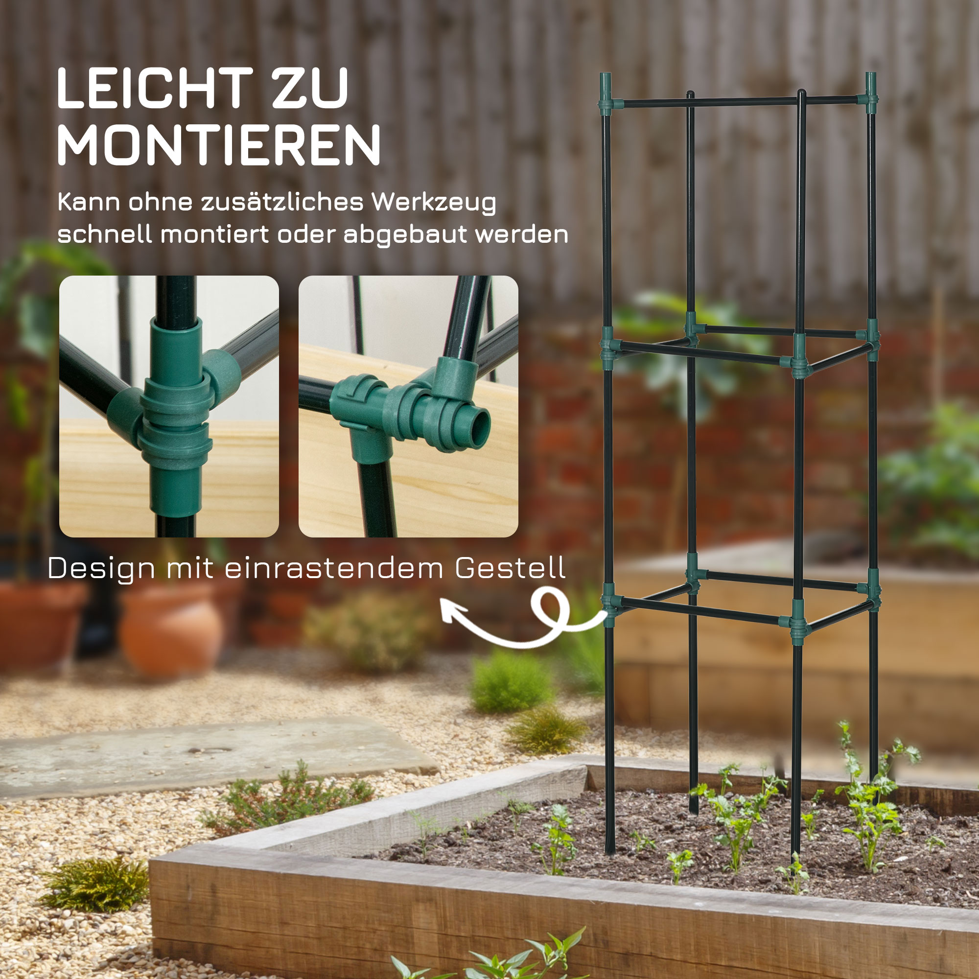Rankhilfe, 3er-Set, Pflanzgitter, modulares Design, für Außen und Innen, Stahl, grün, 38 x 38 x 182 cm
