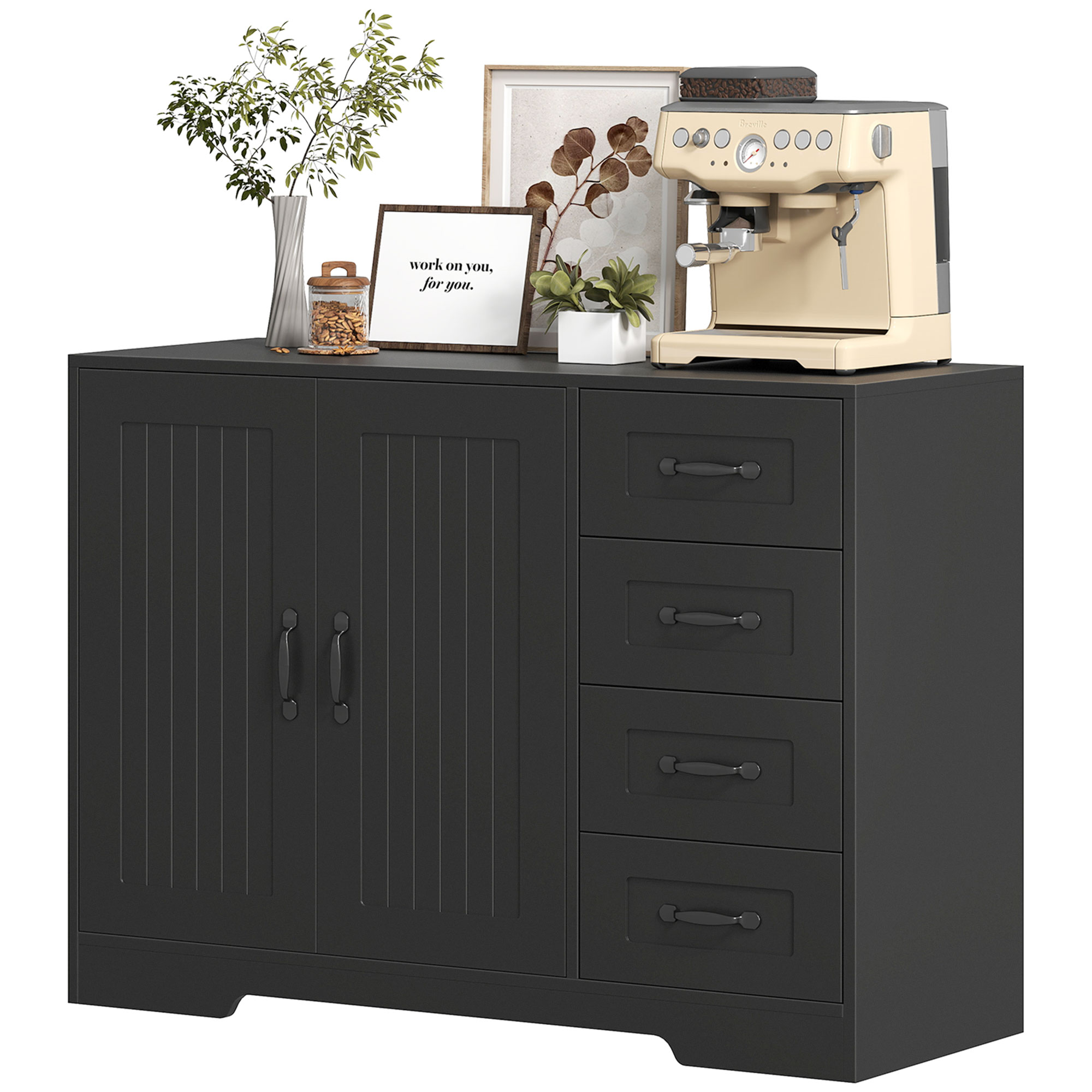 Sideboard, Kommode, moderner Stil, 4 Schubladen, 1 Schrank, 105 x 40 x 76 cm, Schwarz